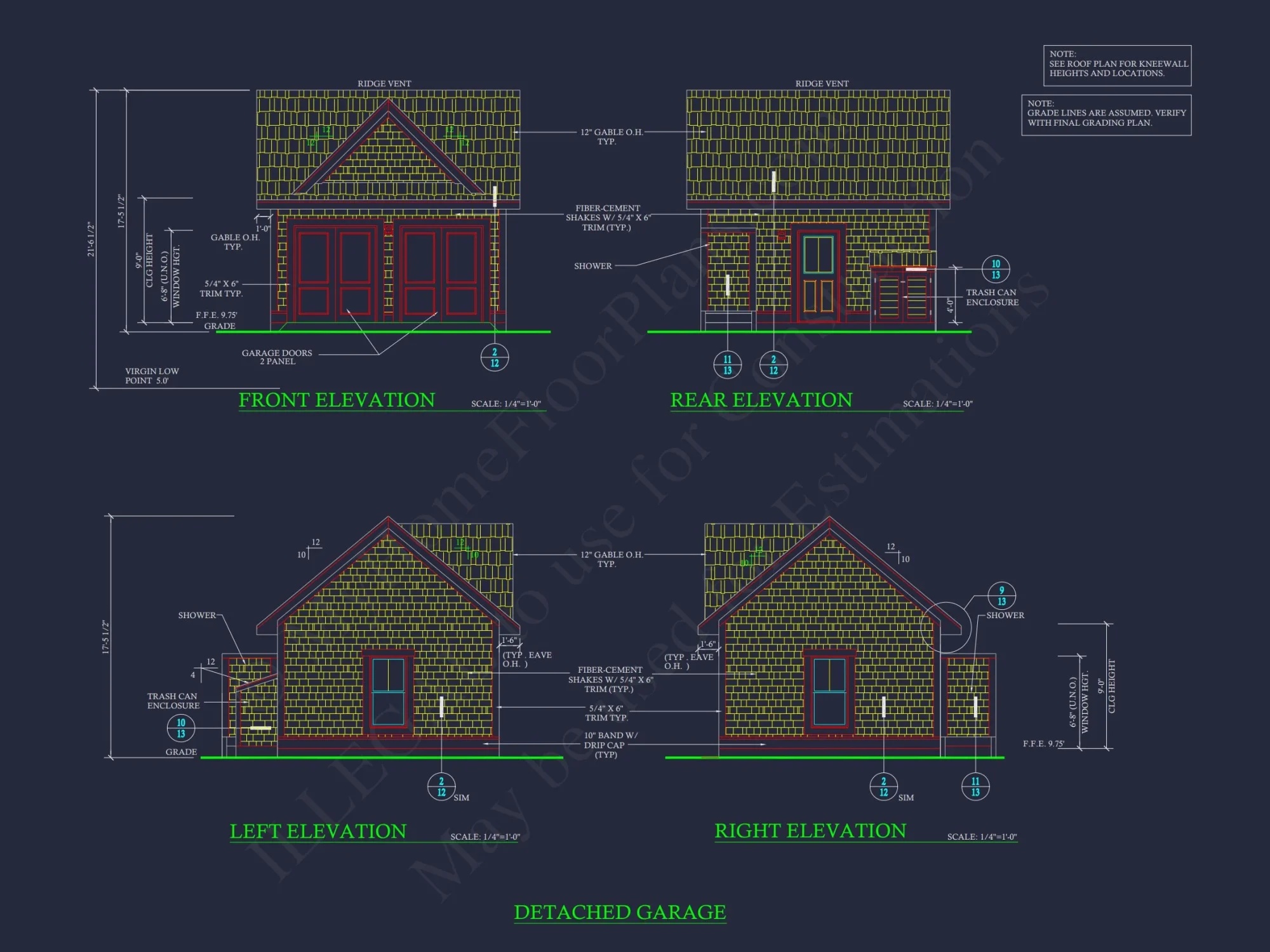 Beach Cottage Floor Plan with Detached Garage and CAD Designs