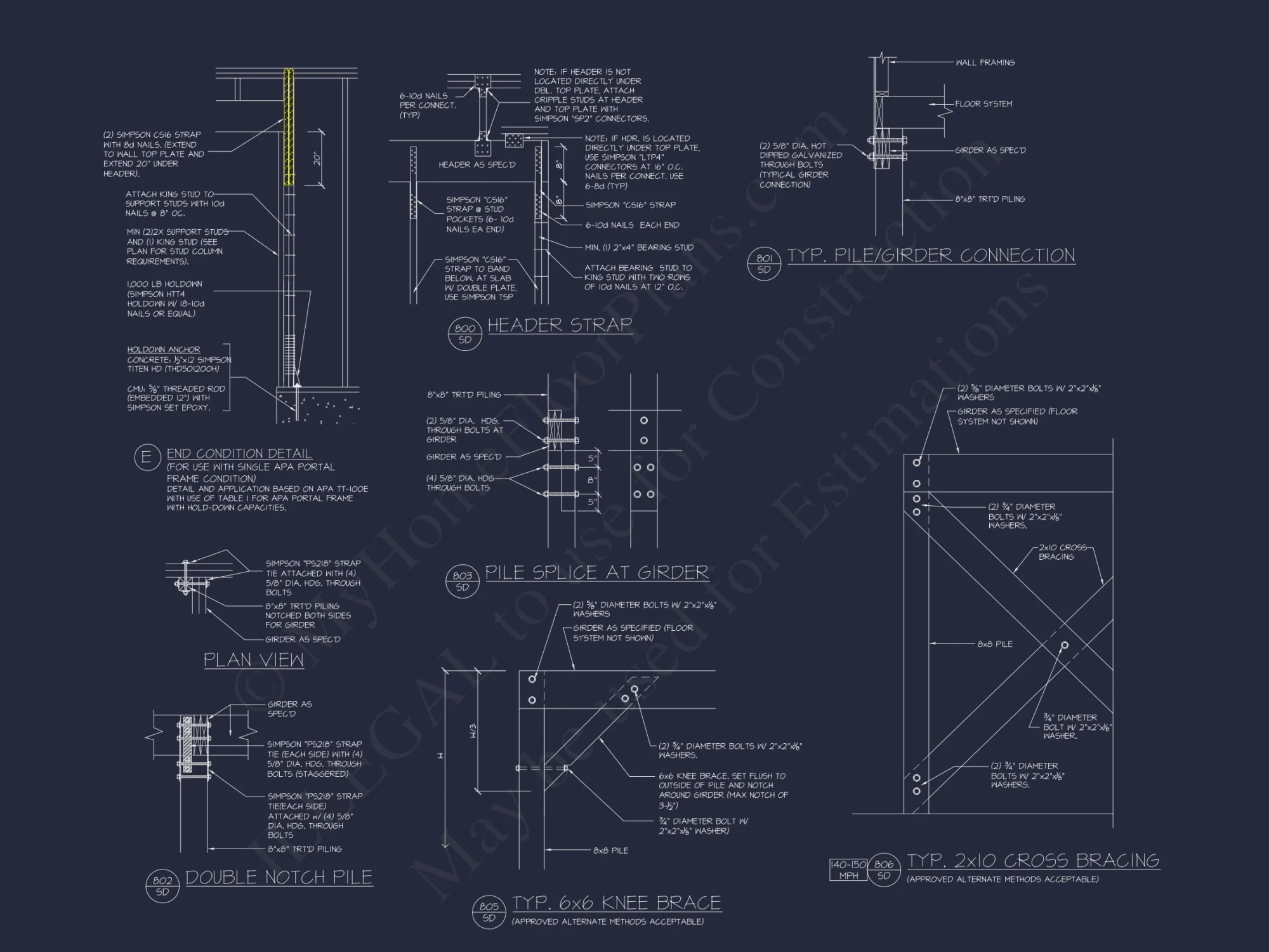 Beach Cottage Floor Plan with Detached Garage and CAD Designs