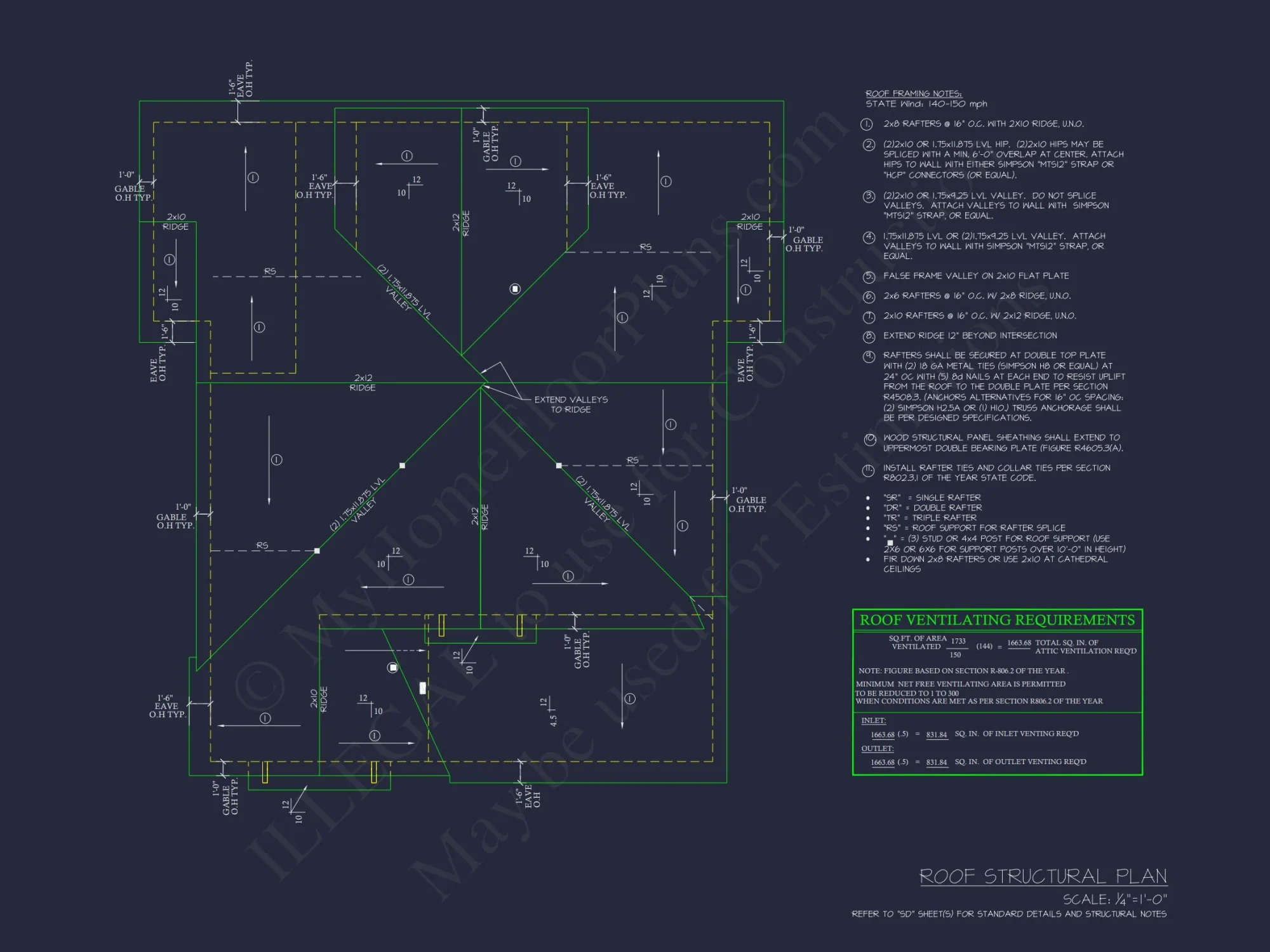Beach Cottage Floor Plan with Detached Garage and CAD Designs