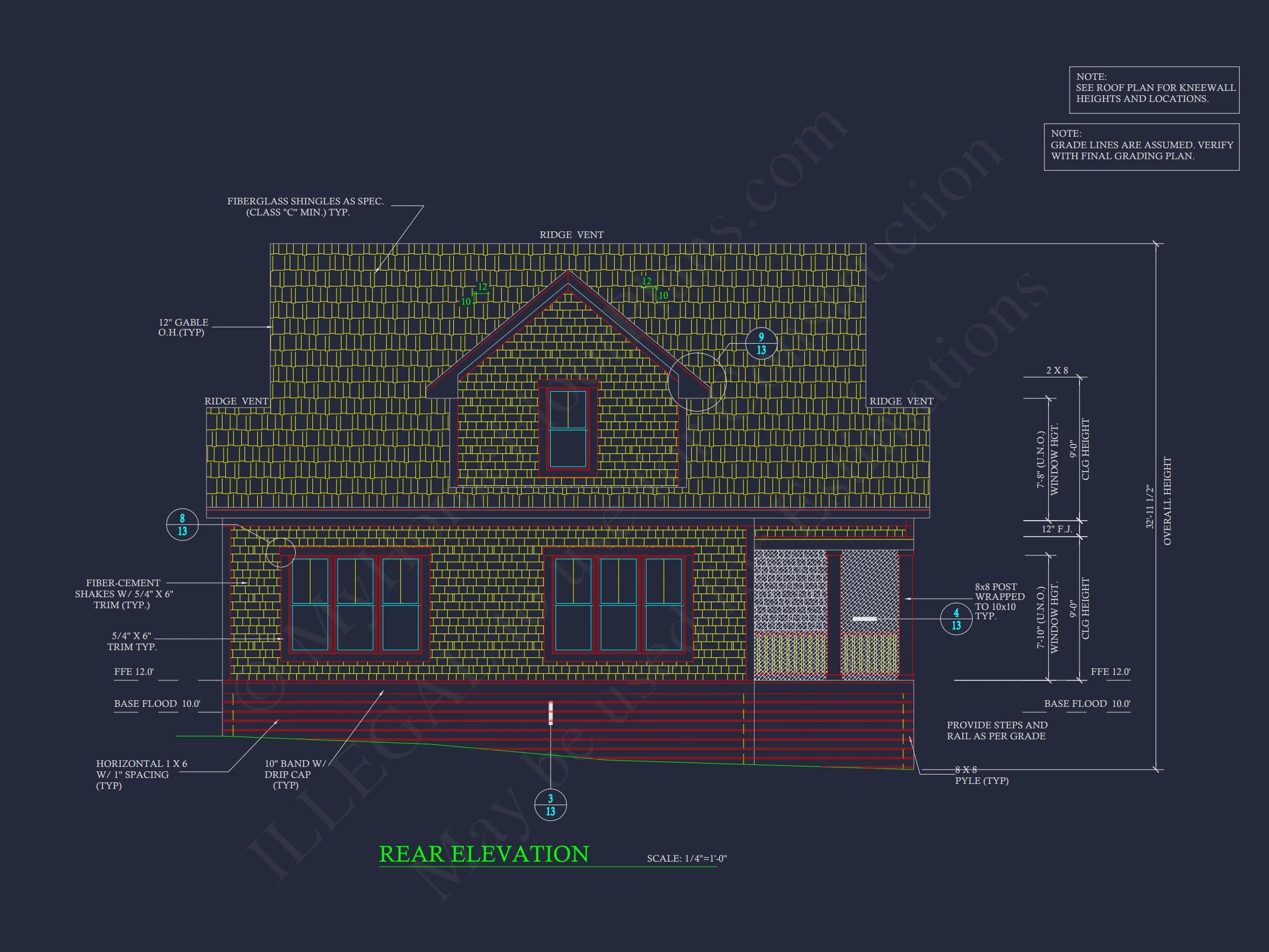Beach Cottage Floor Plan with Detached Garage and CAD Designs