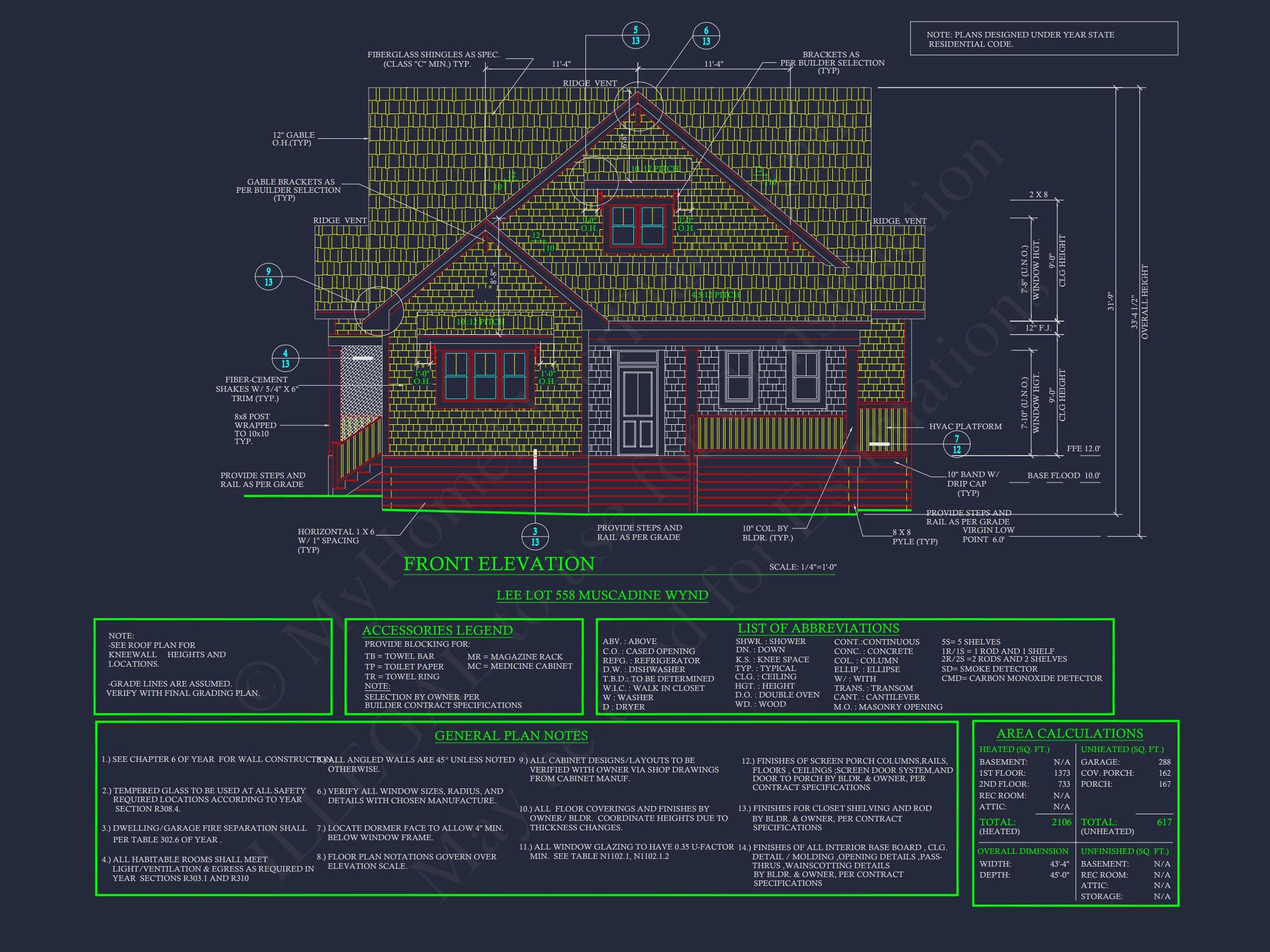 Beach Cottage Floor Plan with Detached Garage and CAD Designs