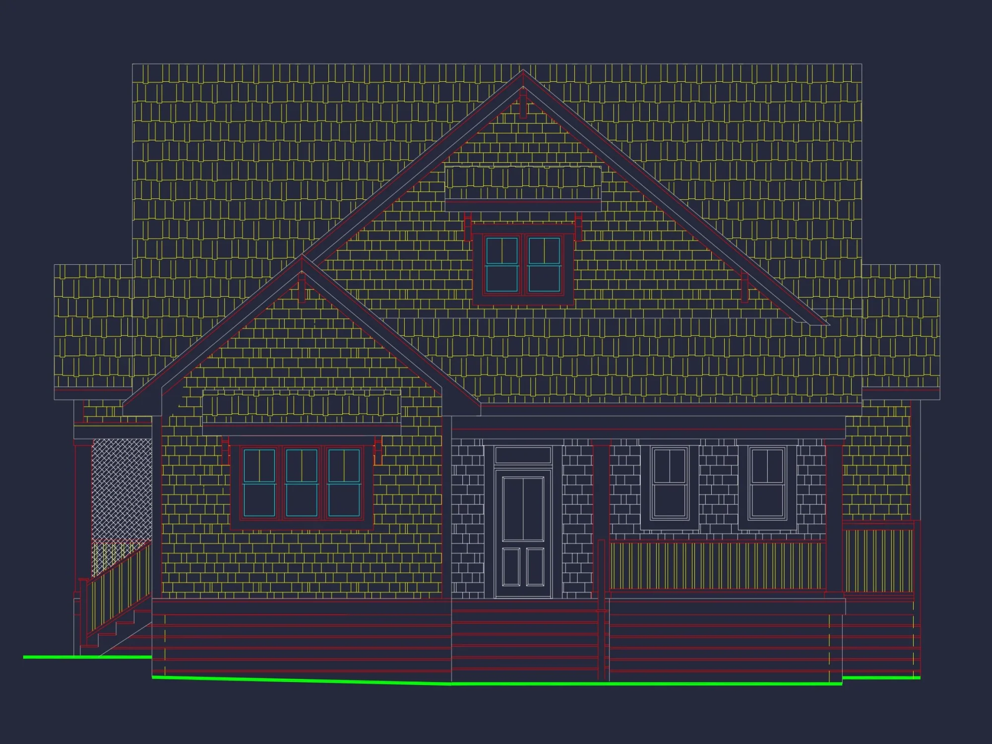 Beach Cottage Floor Plan with Detached Garage and CAD Designs
