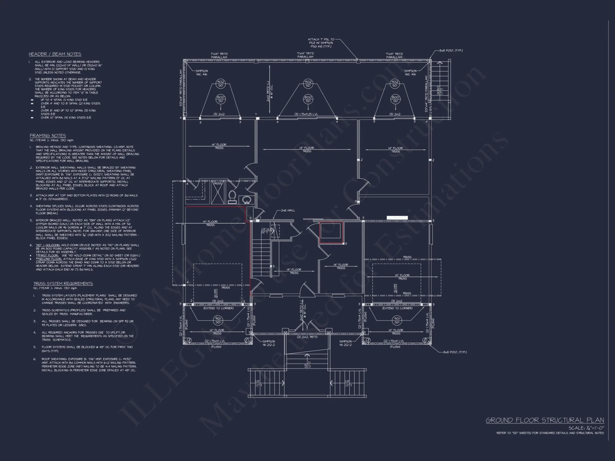 Spacious Coastal house Floor Plan with 5 Beds & Elevator
