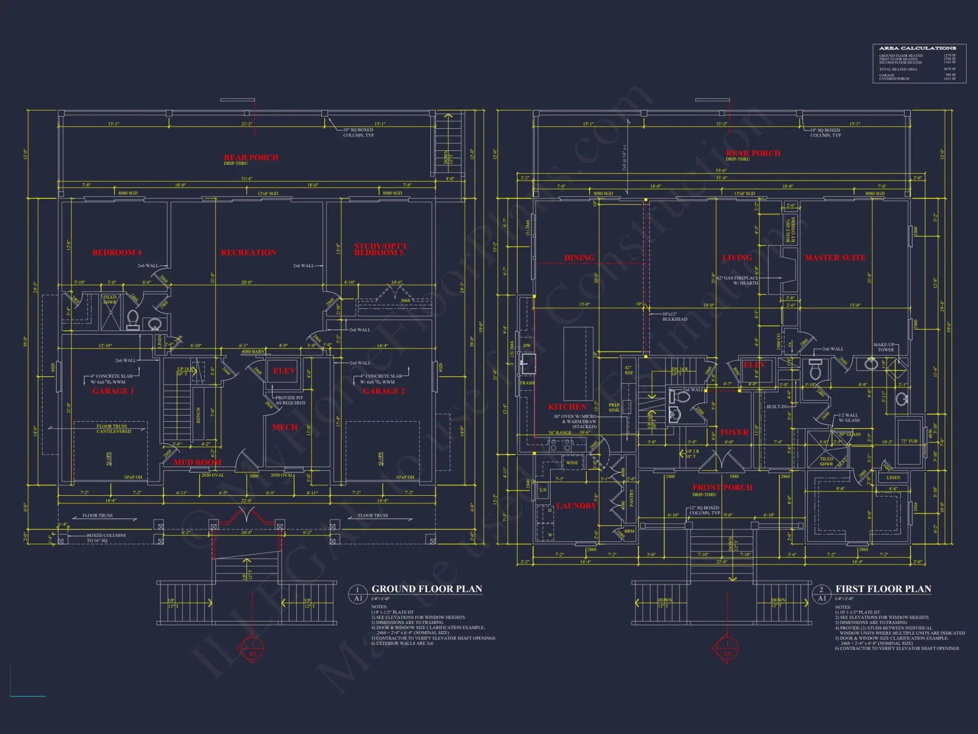 Spacious Coastal house Floor Plan with 5 Beds & Elevator