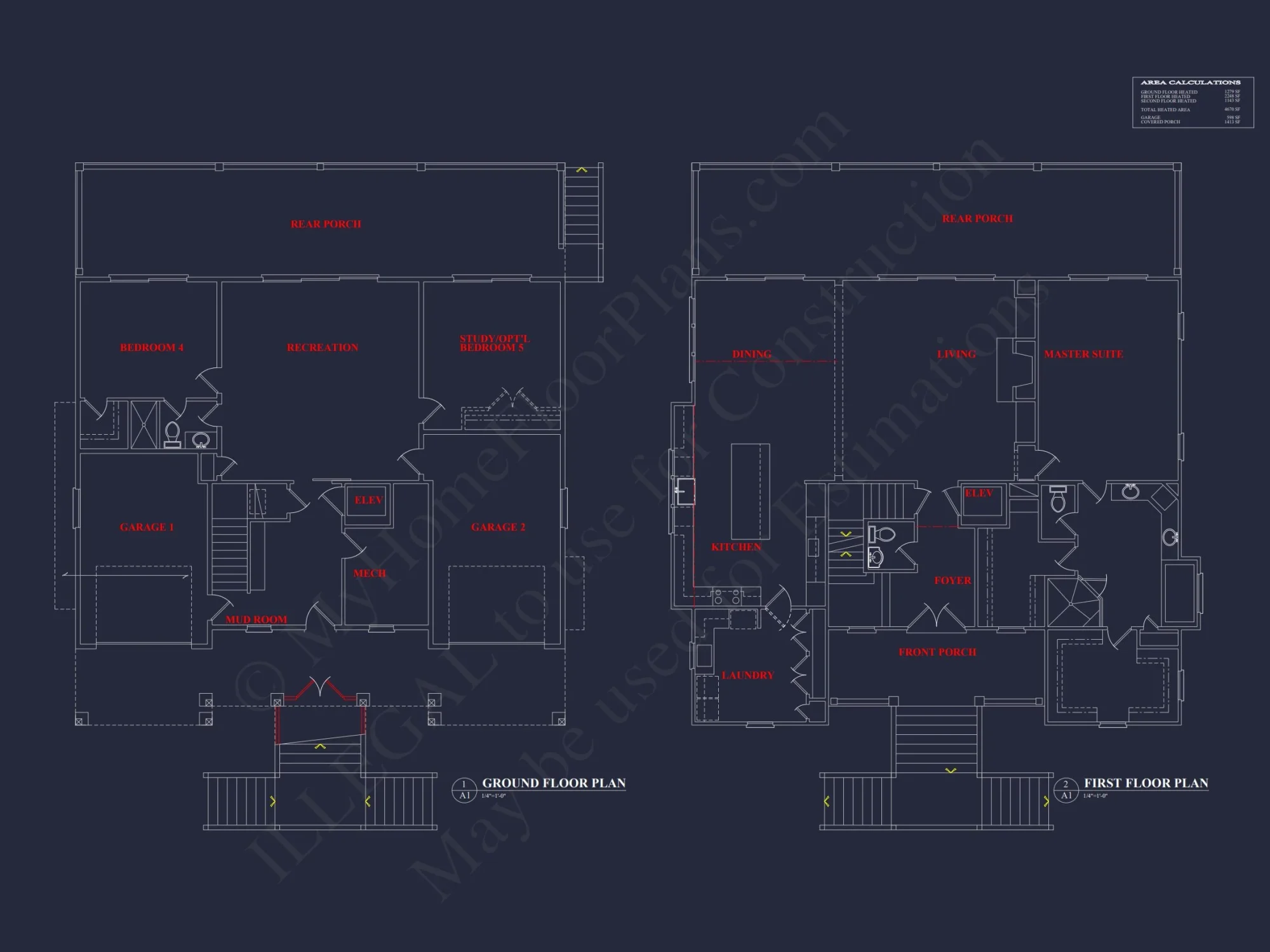 Spacious Coastal house Floor Plan with 5 Beds & Elevator