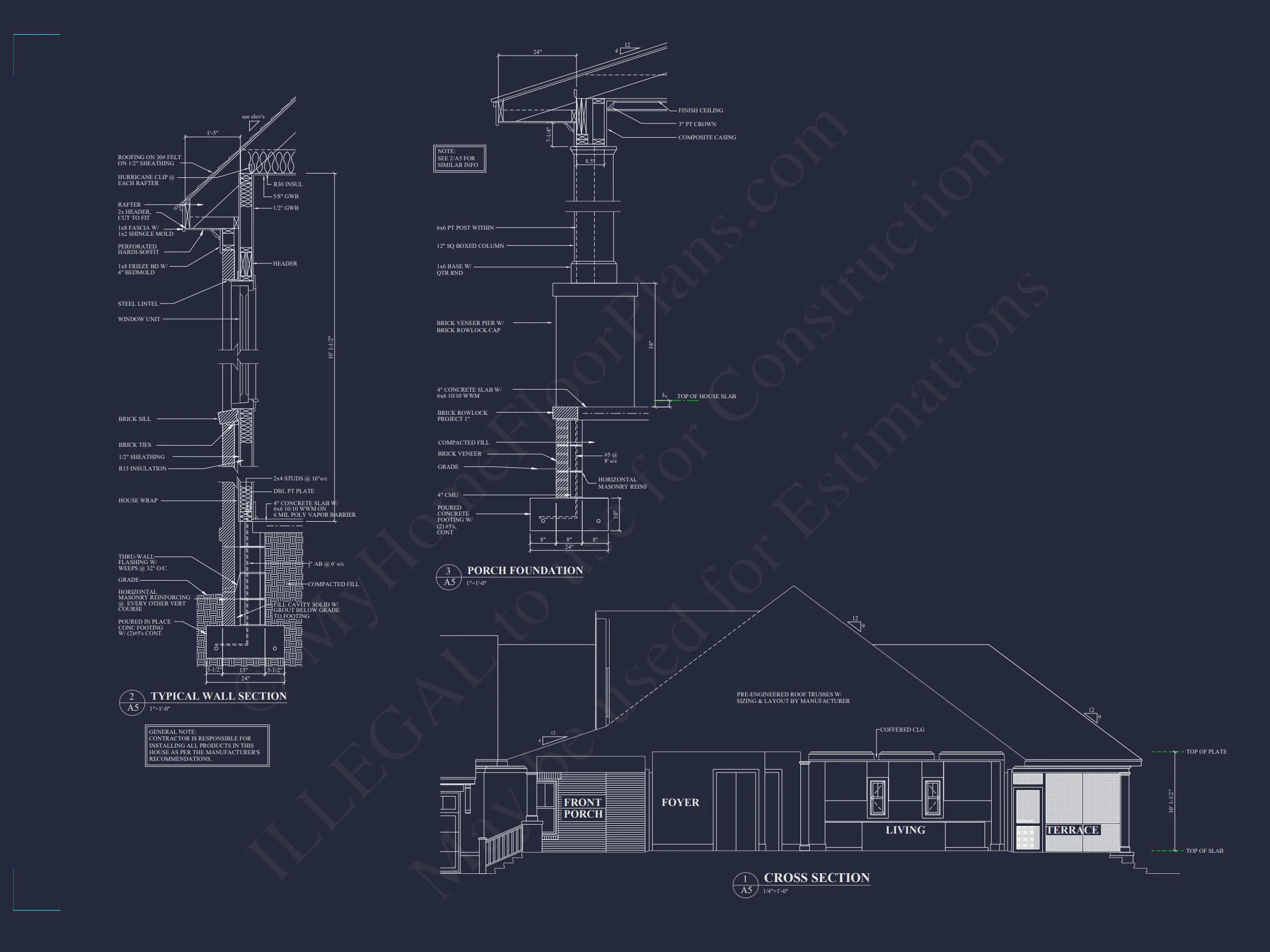 Modern Craftsman house Plan with 1.5 Floors, CAD Designs, and Blueprint