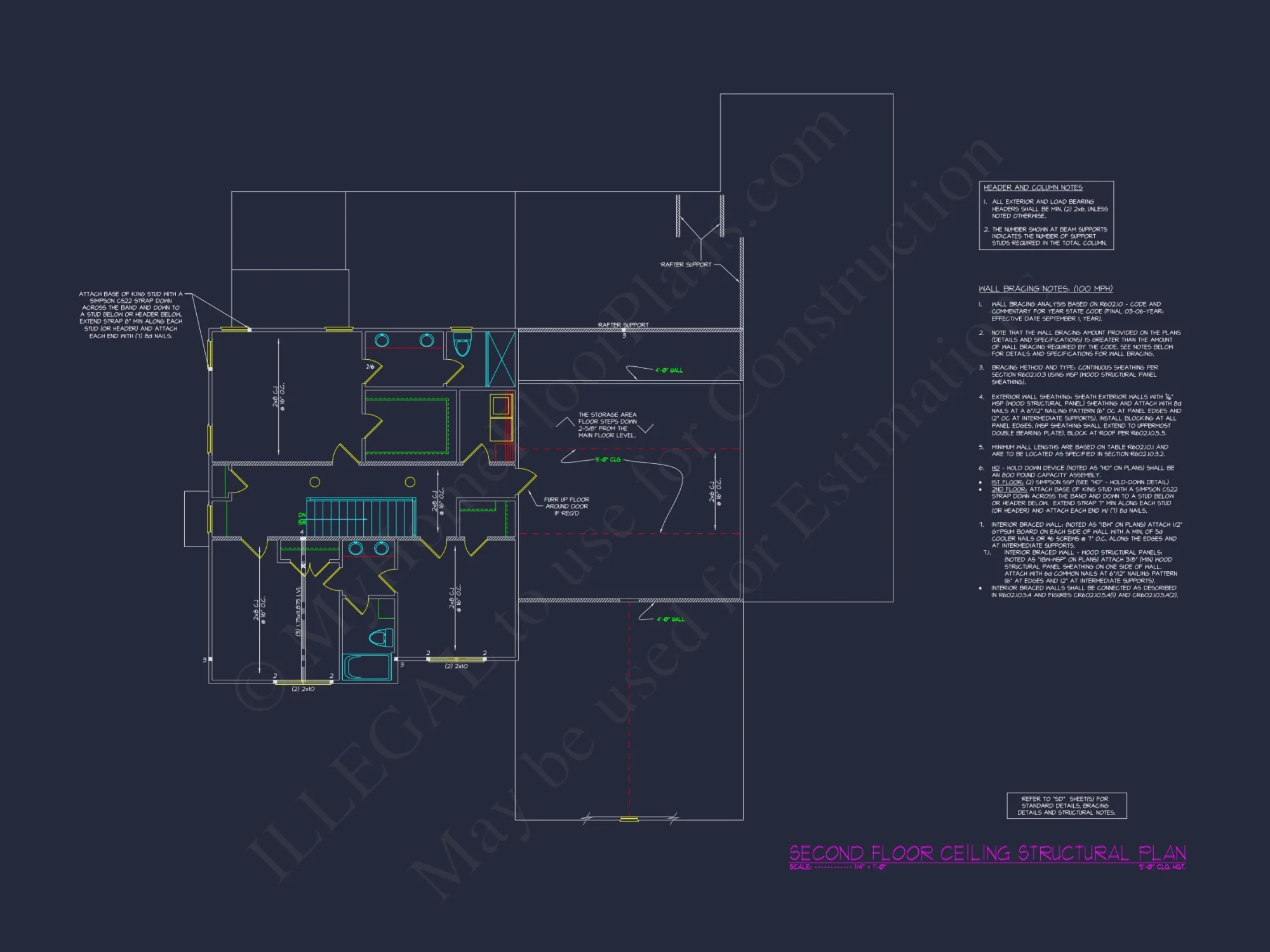 Architectural house Plan with 5 Bedrooms and 2 Floors