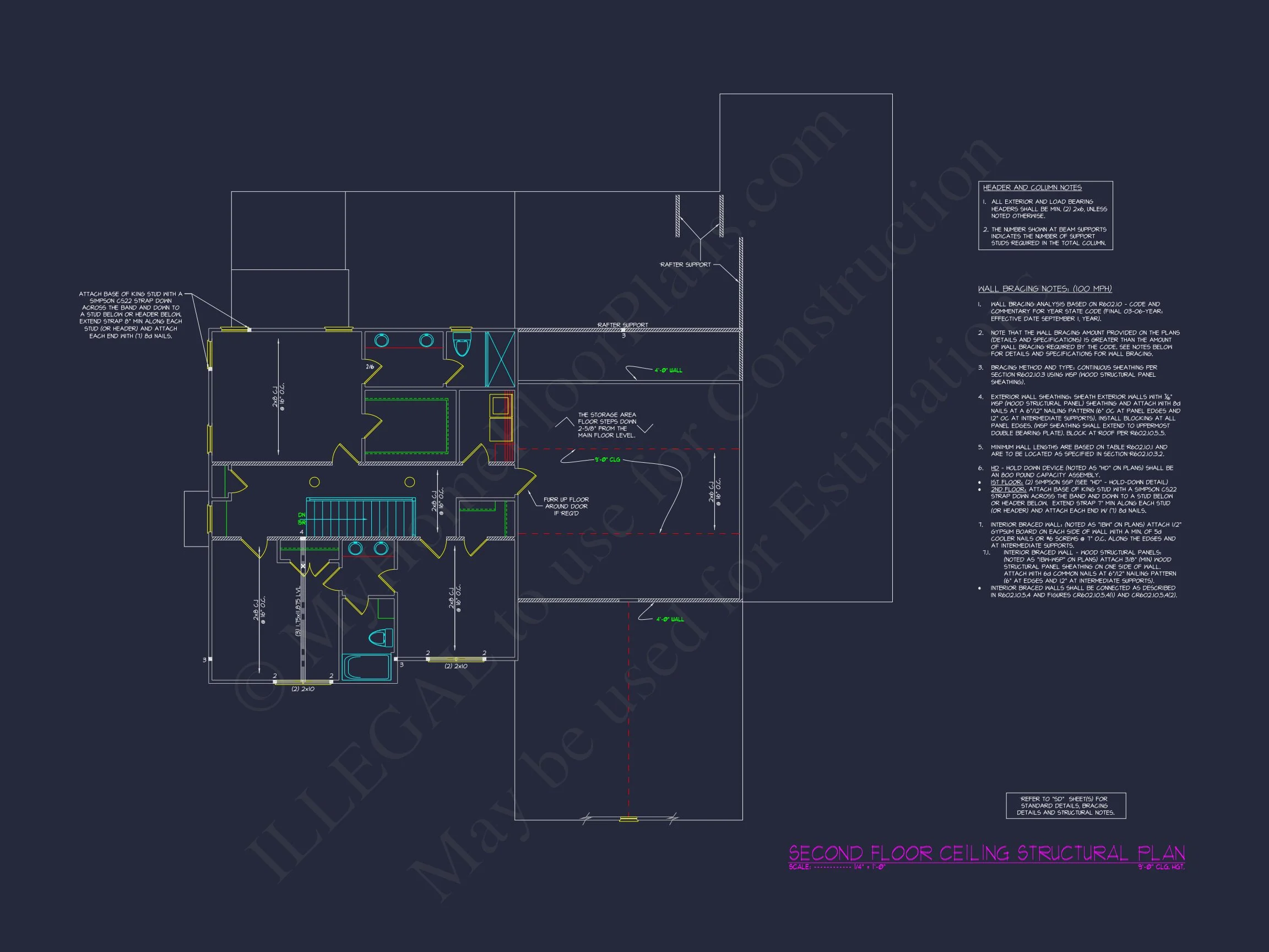 Architectural house Plan with 5 Bedrooms and 2 Floors