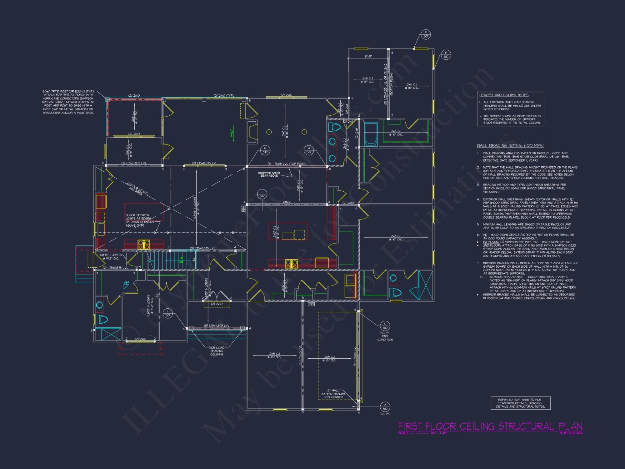 Architectural house Plan with 5 Bedrooms and 2 Floors