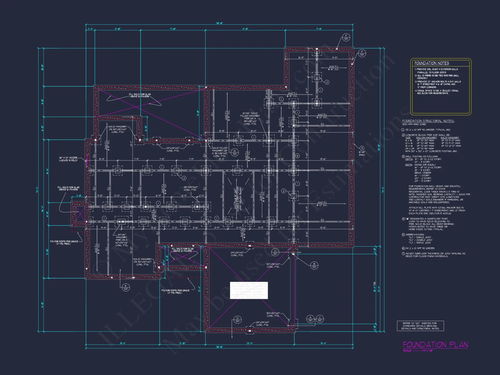 Architectural house Plan with 5 Bedrooms and 2 Floors