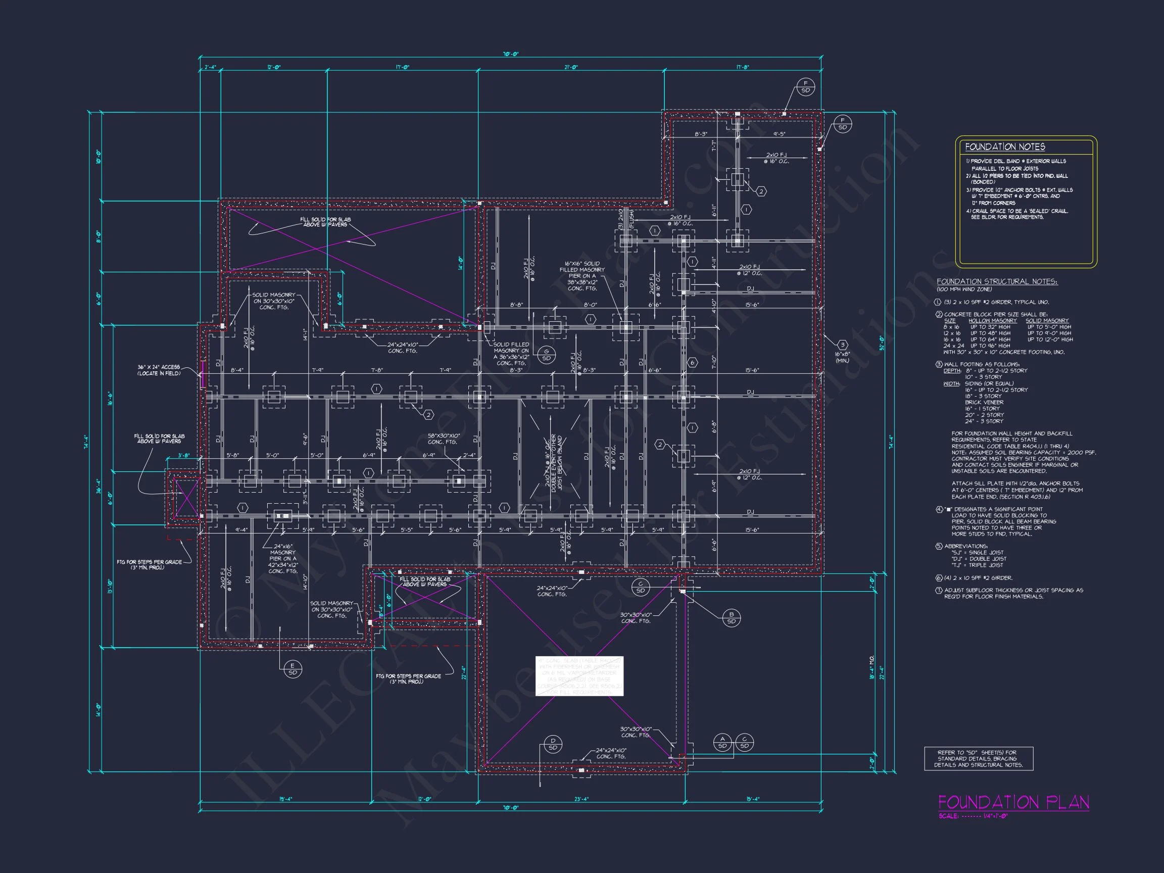 Architectural house Plan with 5 Bedrooms and 2 Floors