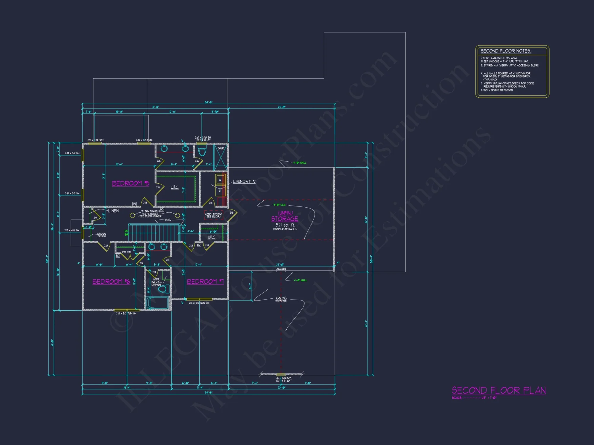 Architectural house Plan with 5 Bedrooms and 2 Floors