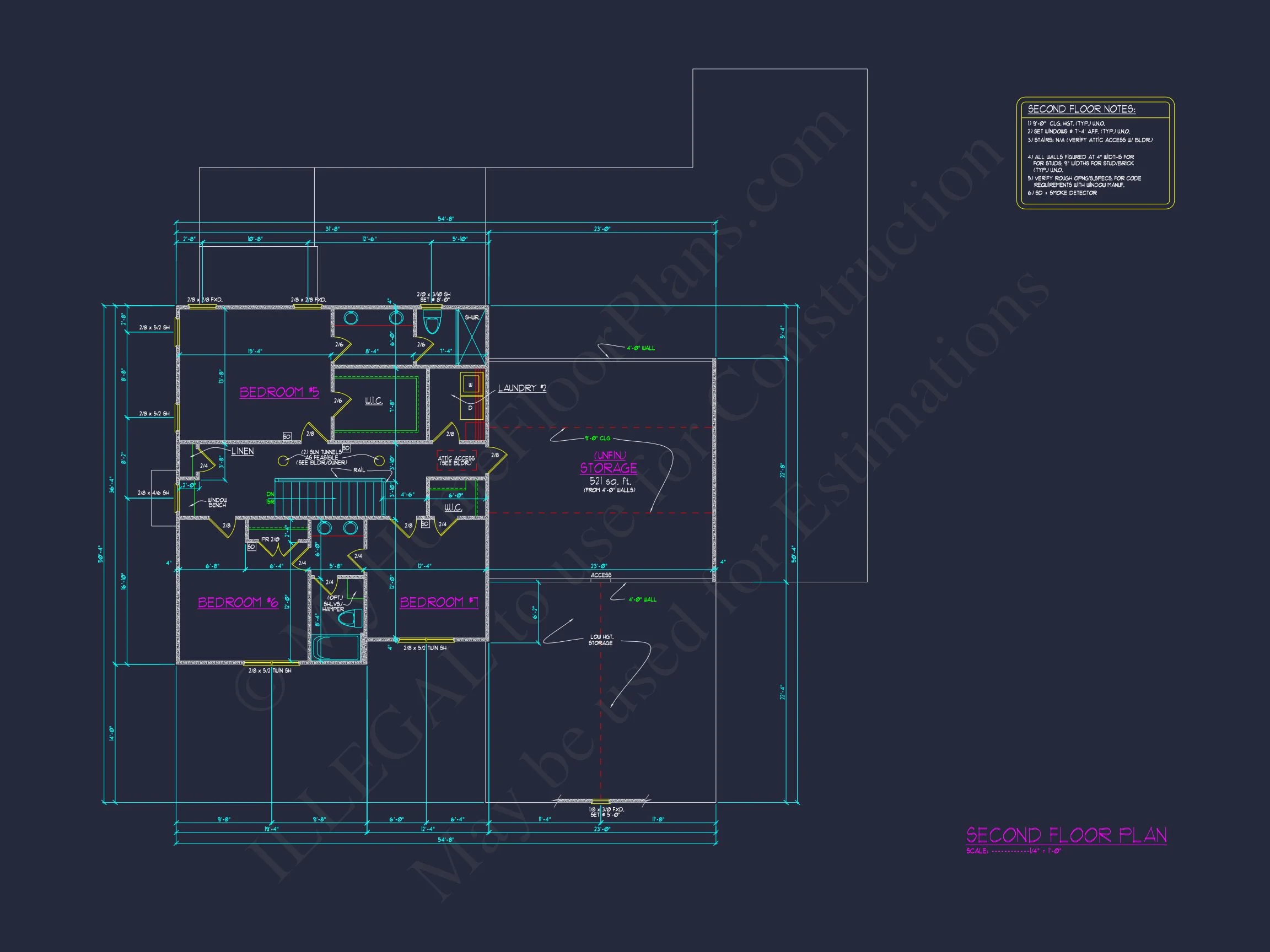 Architectural house Plan with 5 Bedrooms and 2 Floors