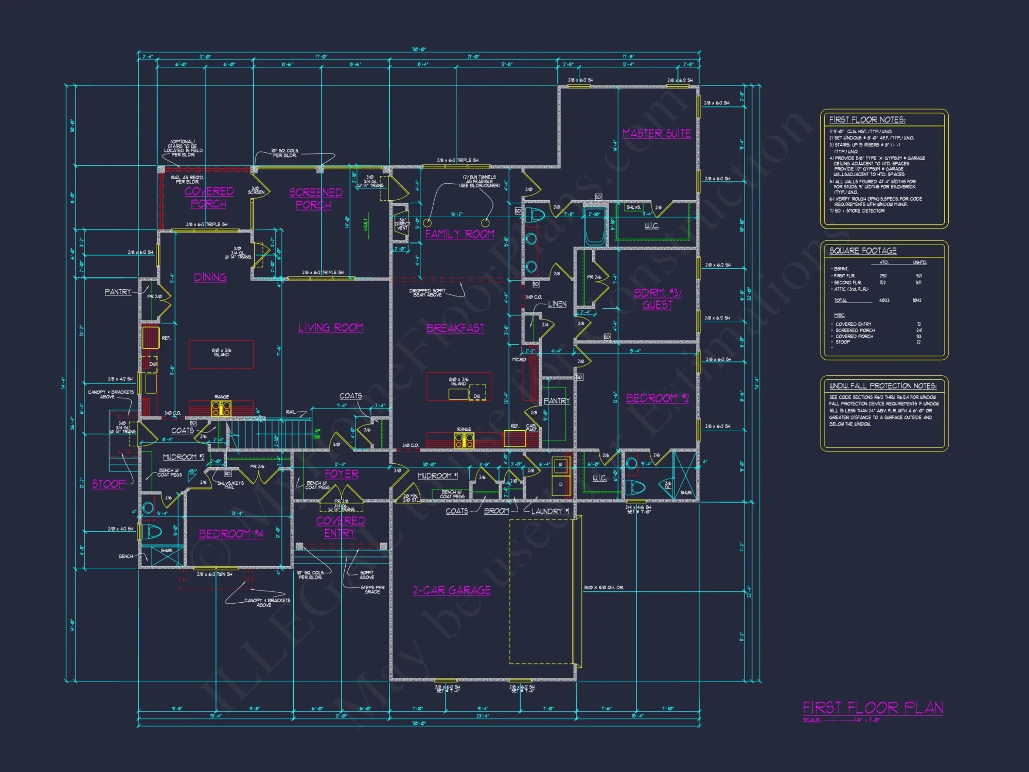 Architectural house Plan with 5 Bedrooms and 2 Floors