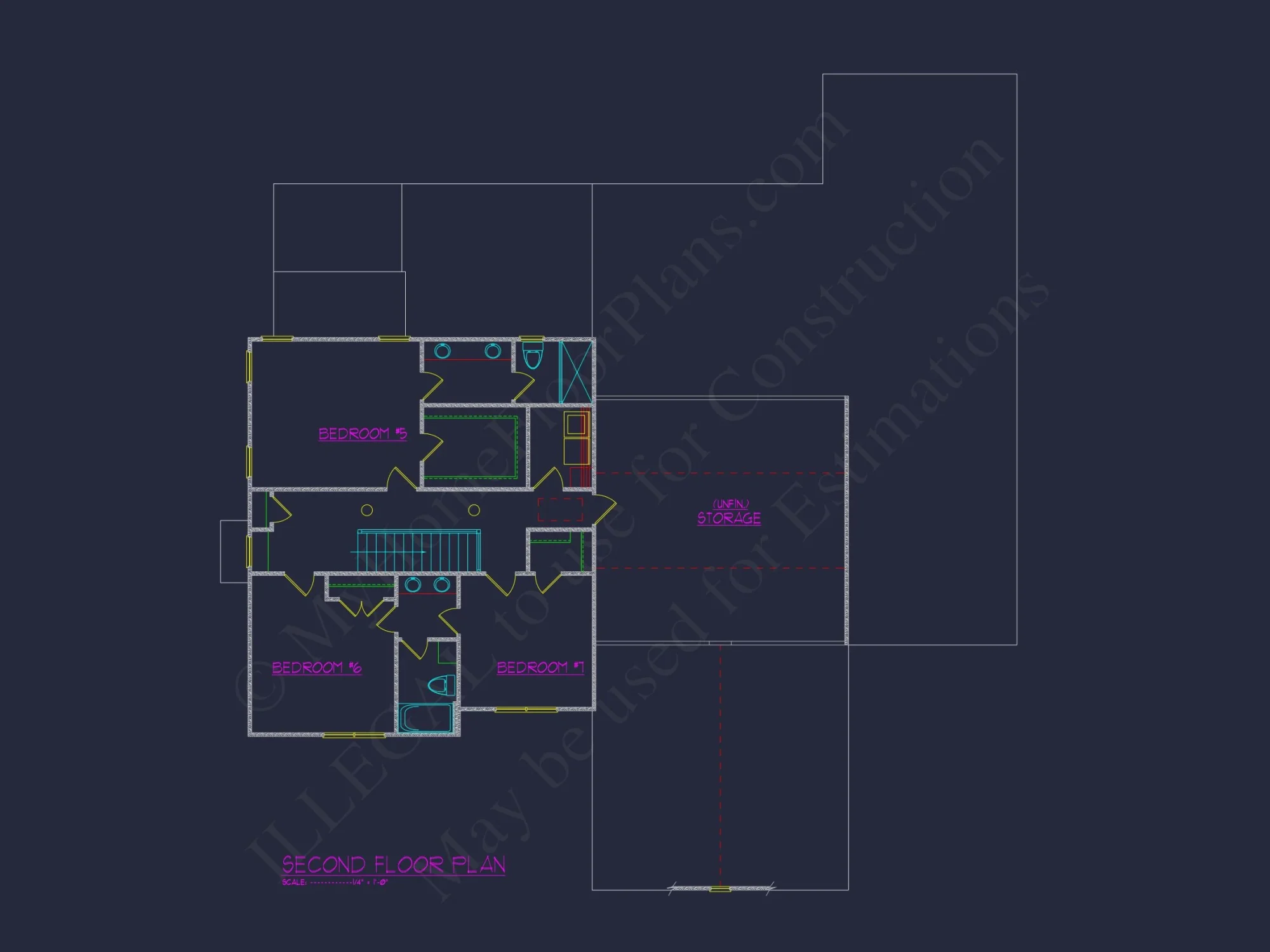 Architectural house Plan with 5 Bedrooms and 2 Floors