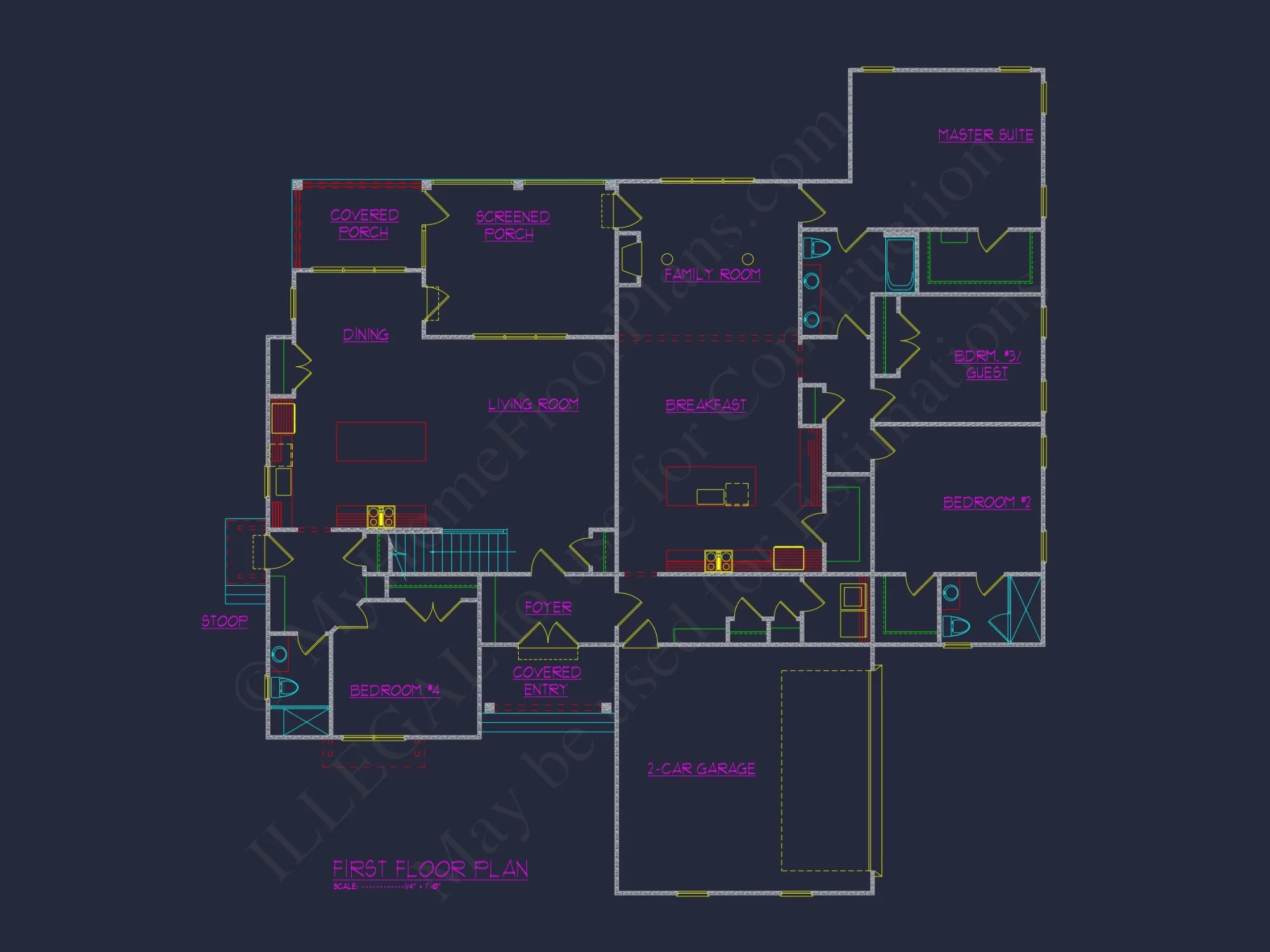 Architectural house Plan with 5 Bedrooms and 2 Floors