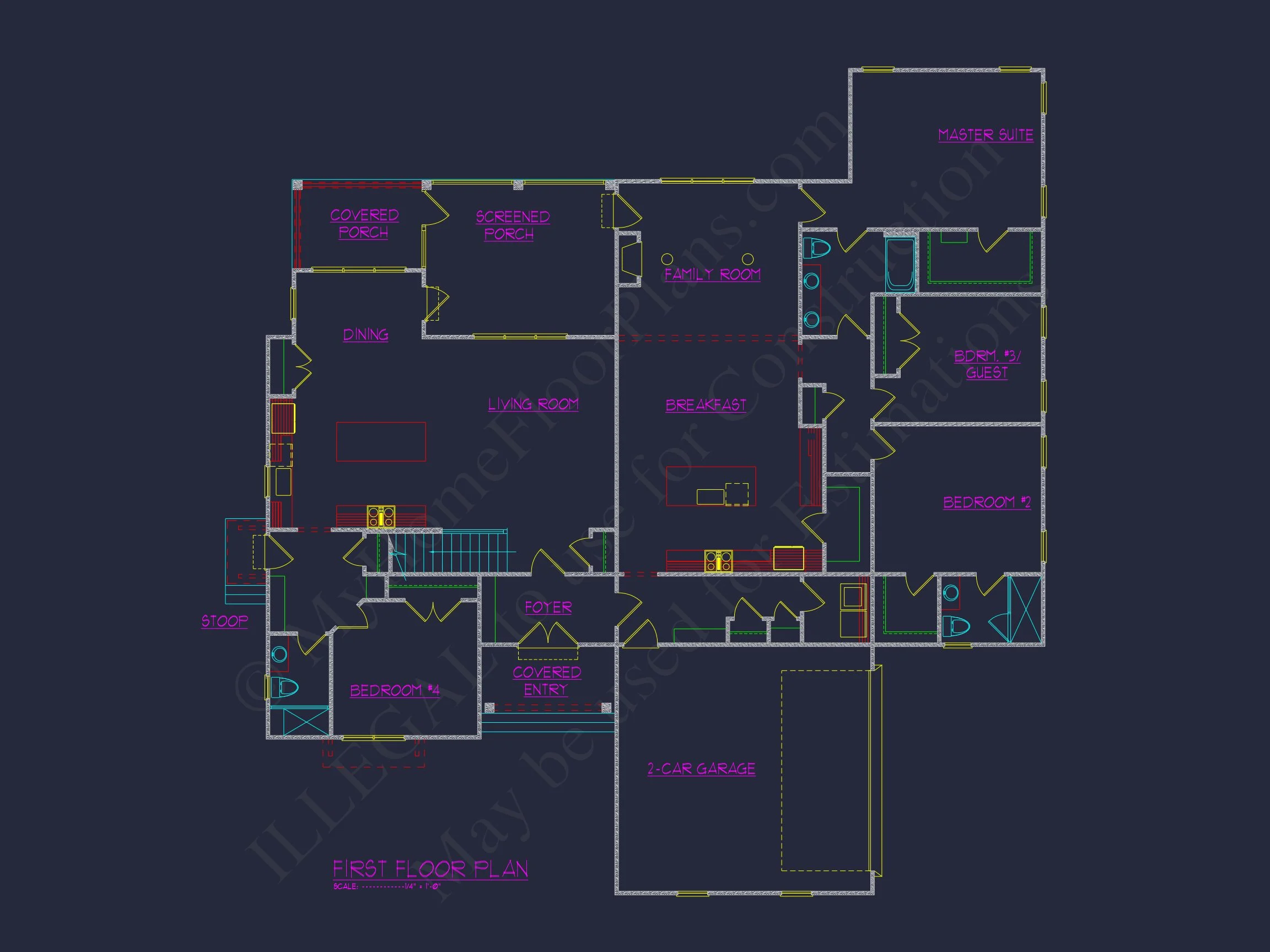 Architectural house Plan with 5 Bedrooms and 2 Floors