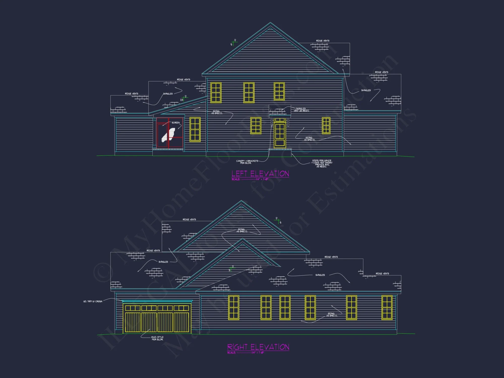 Architectural house Plan with 5 Bedrooms and 2 Floors