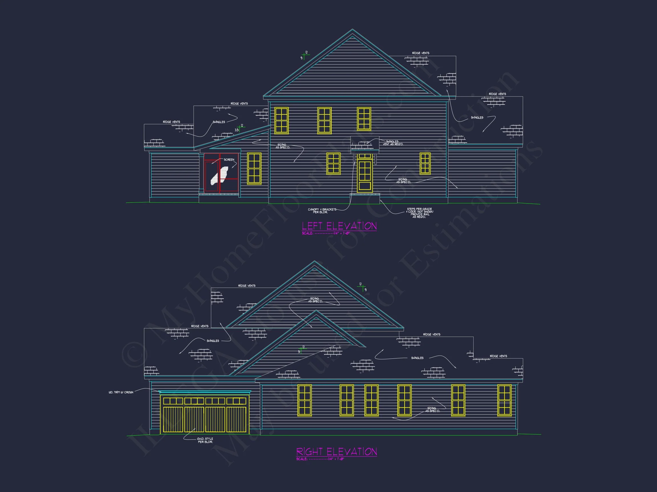 Architectural house Plan with 5 Bedrooms and 2 Floors