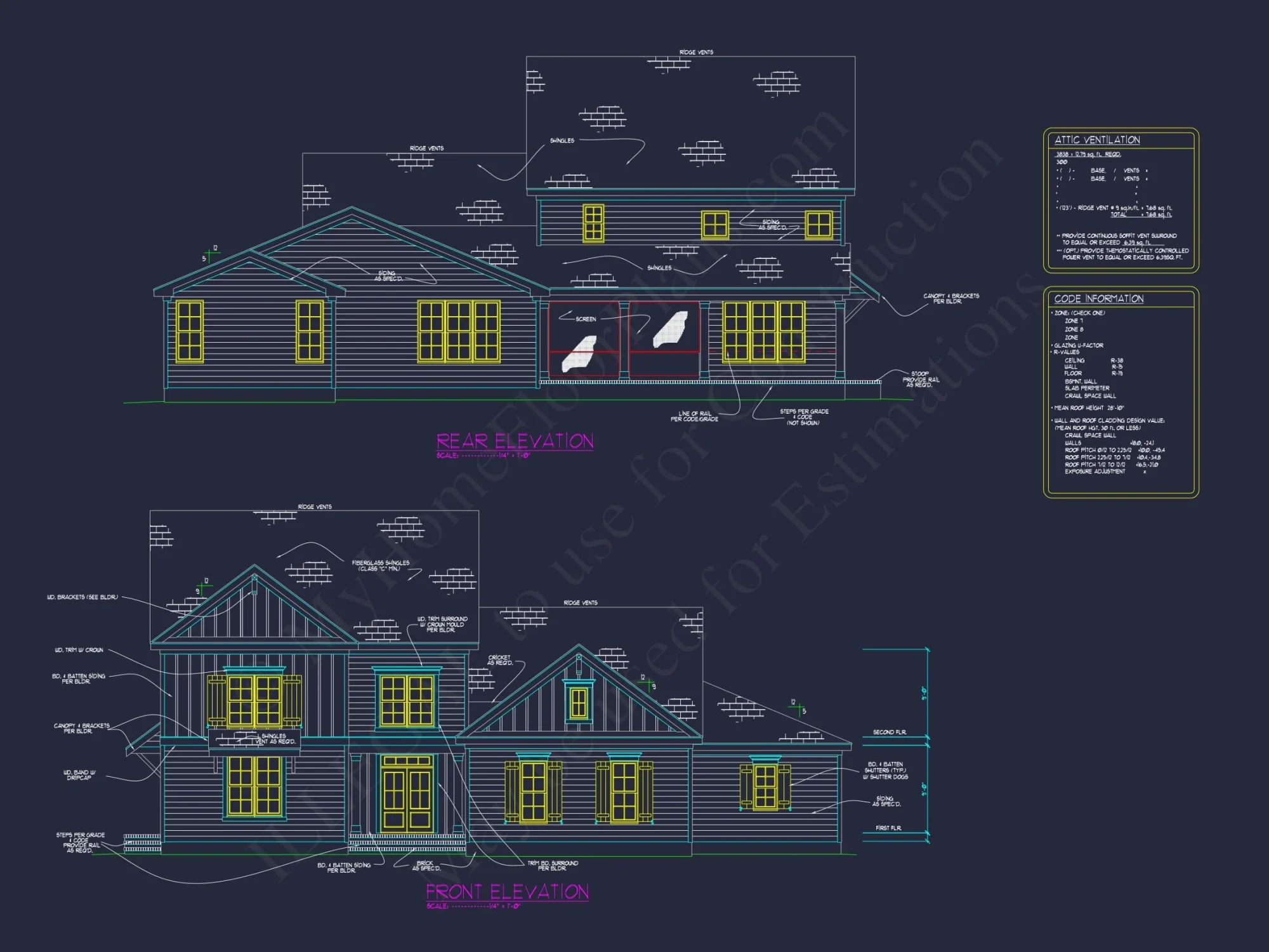 Architectural house Plan with 5 Bedrooms and 2 Floors