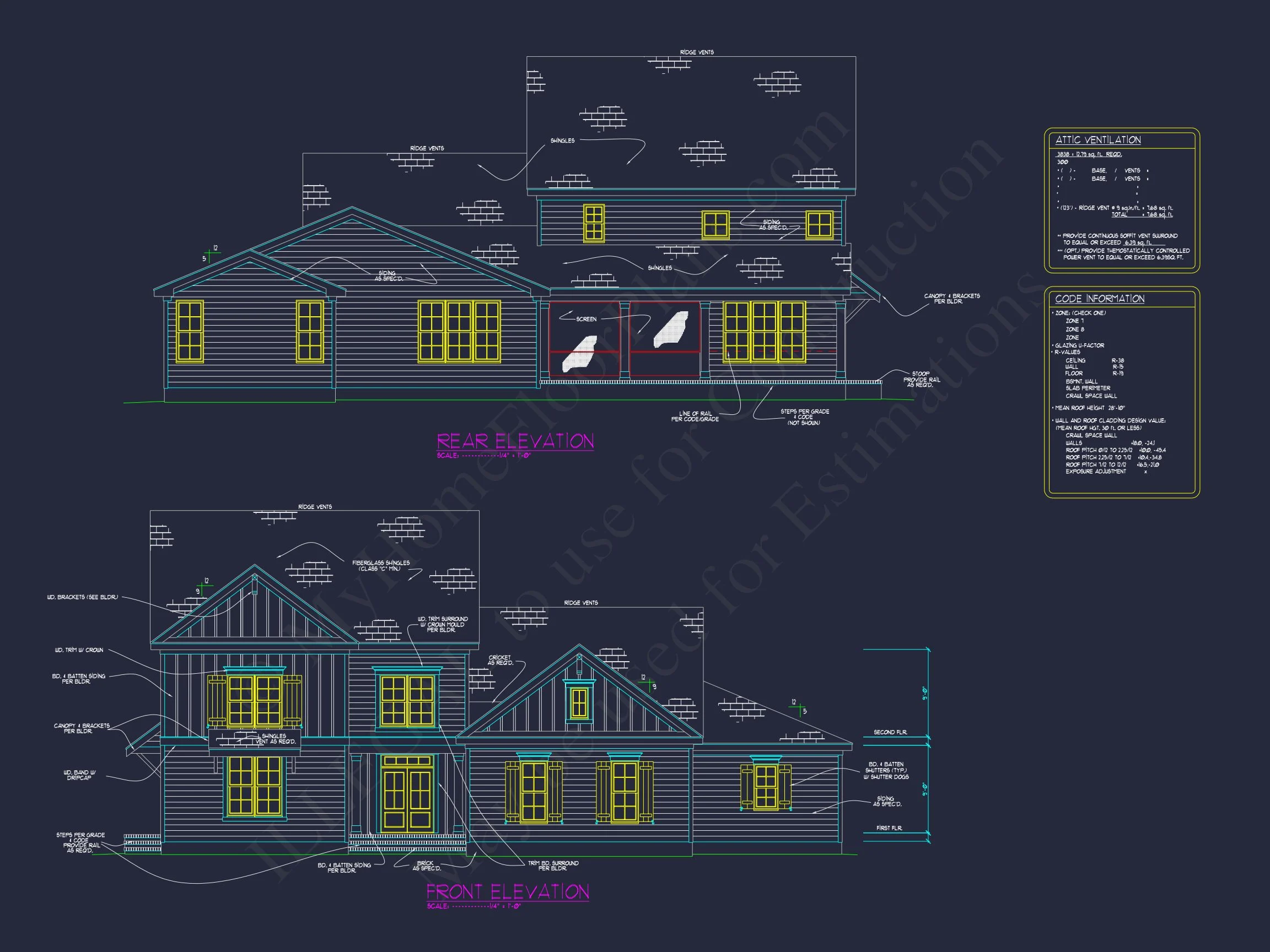 Architectural house Plan with 5 Bedrooms and 2 Floors