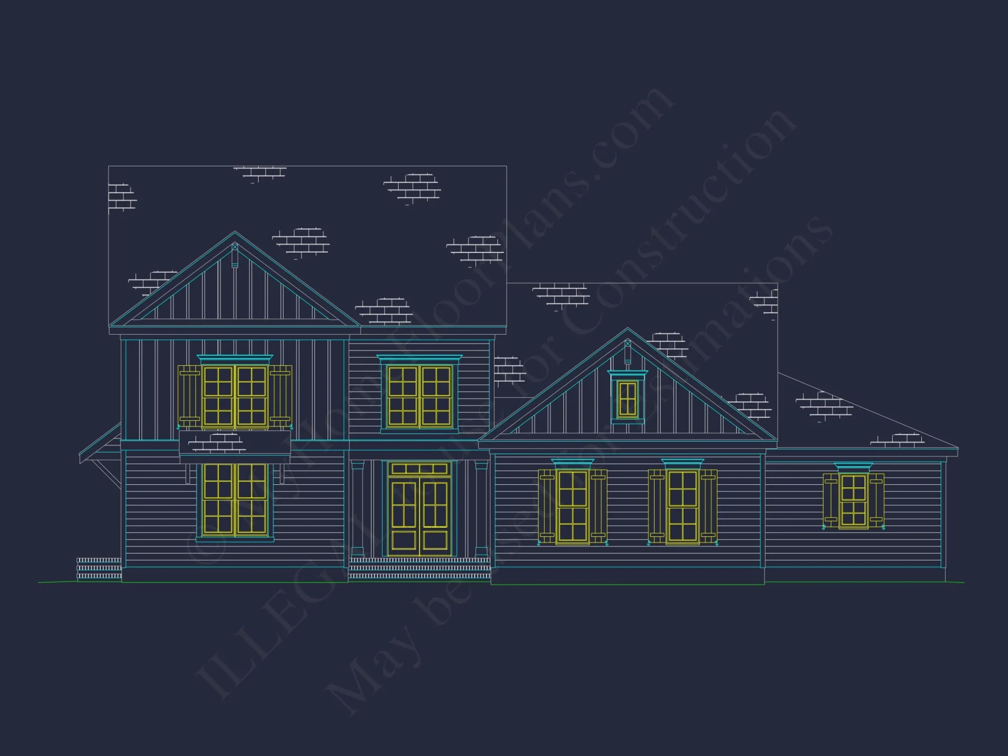 Architectural house Plan with 5 Bedrooms and 2 Floors