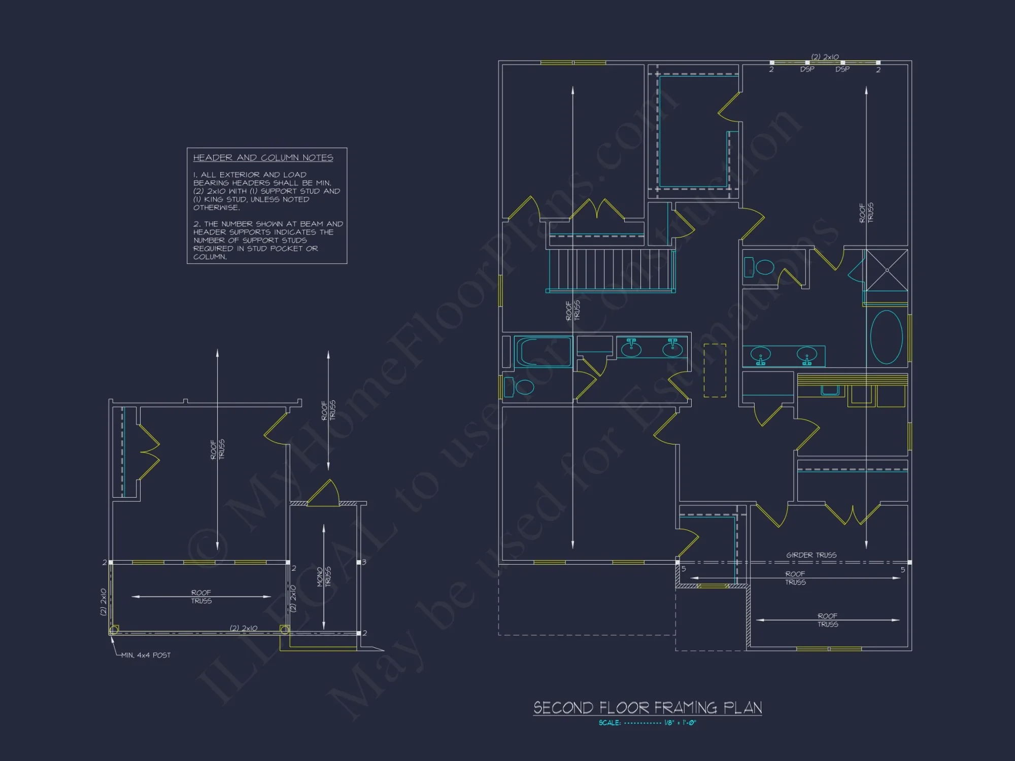 house Plan with 2 Floors, 4 Beds, CAD Blueprint & Designs