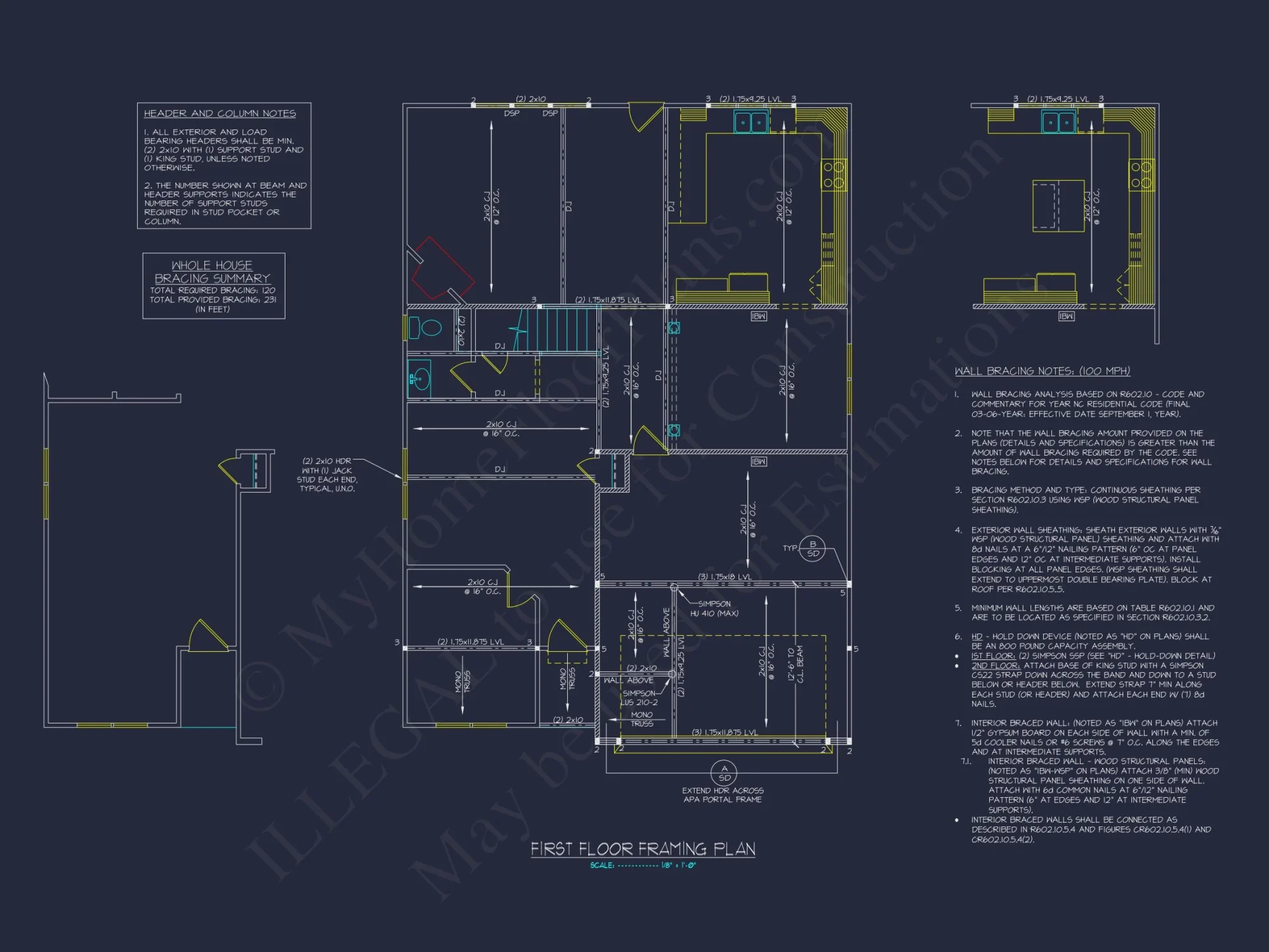 house Plan with 2 Floors, 4 Beds, CAD Blueprint & Designs