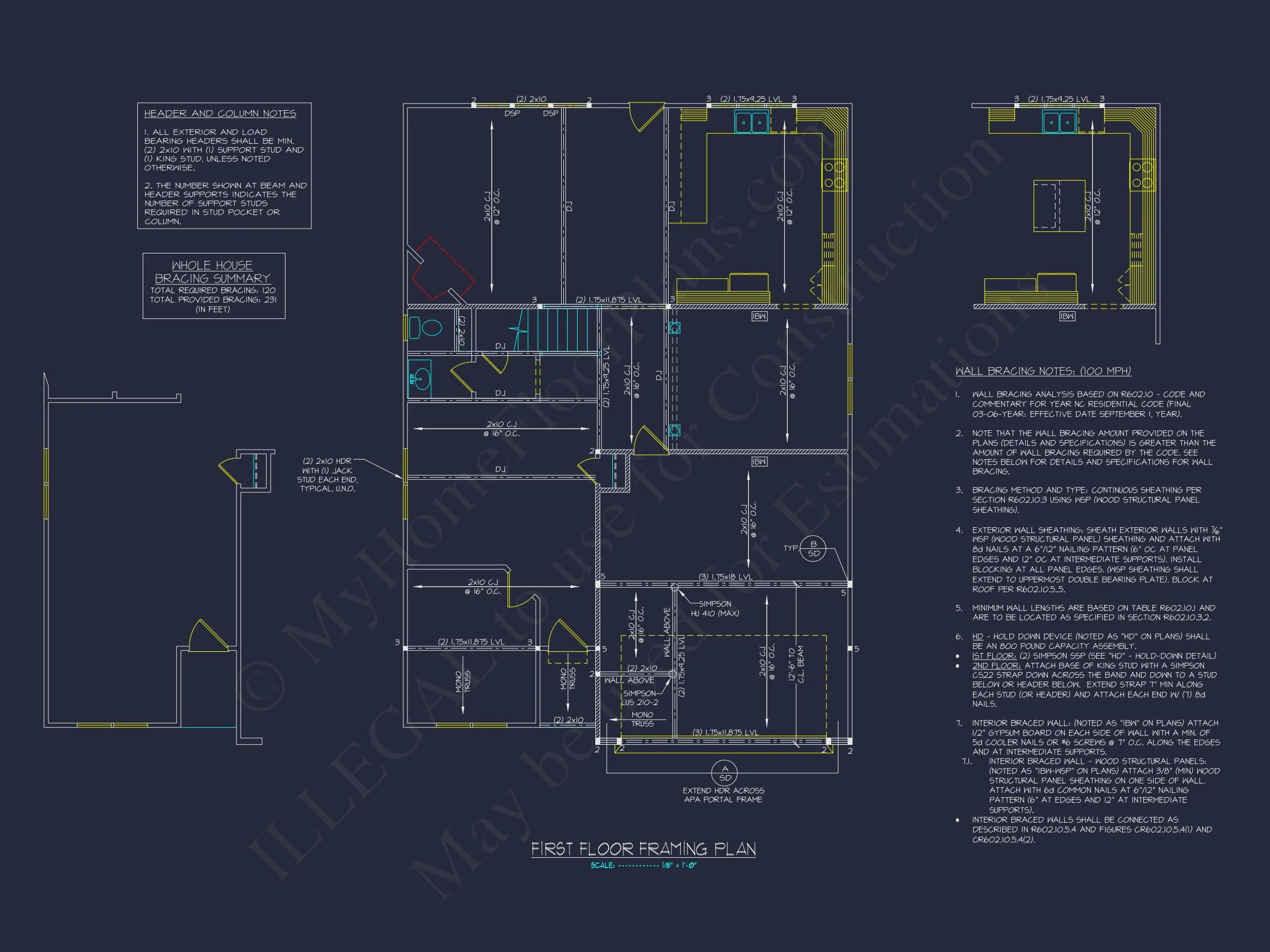 house Plan with 2 Floors, 4 Beds, CAD Blueprint & Designs