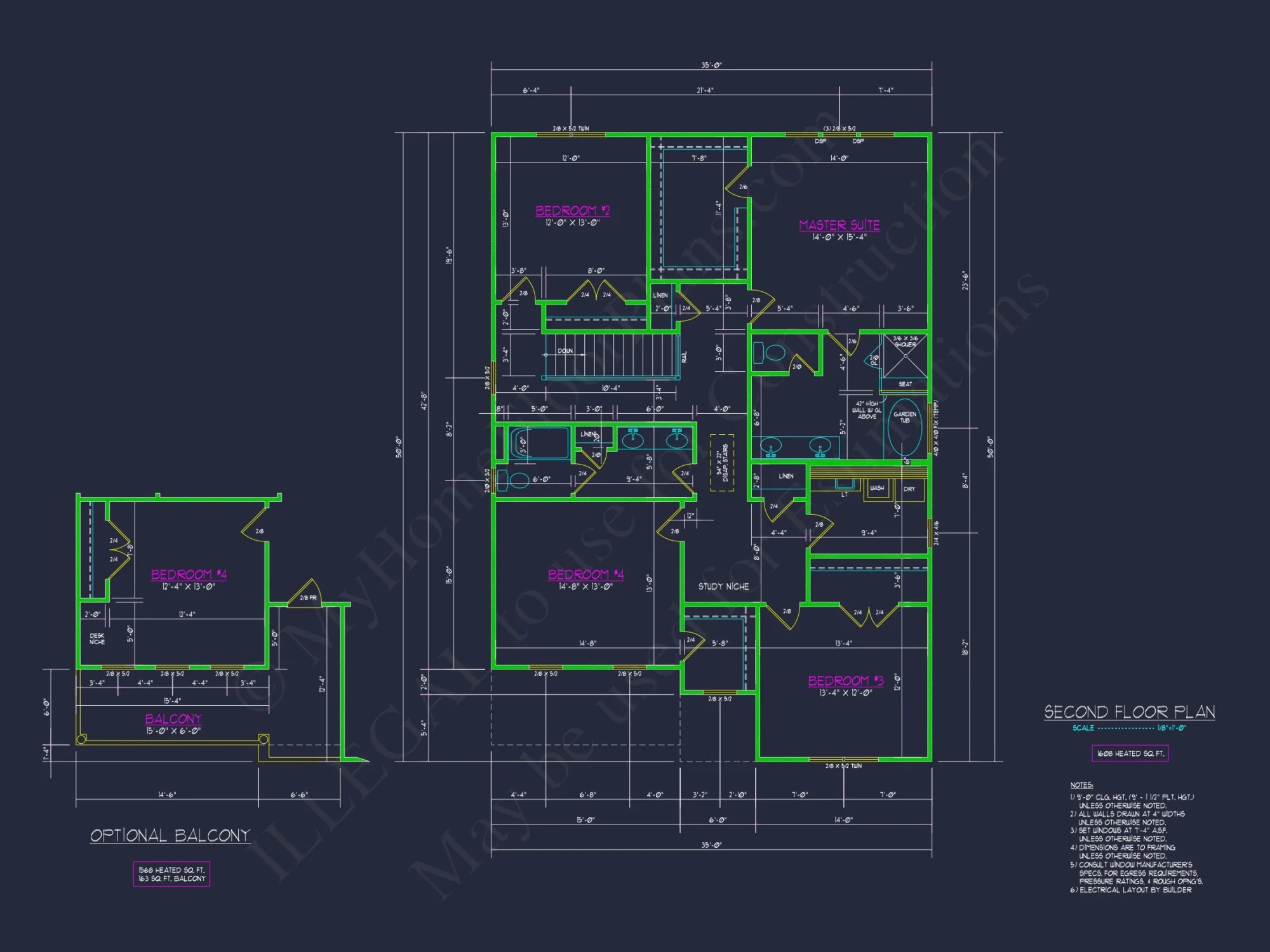 house Plan with 2 Floors, 4 Beds, CAD Blueprint & Designs
