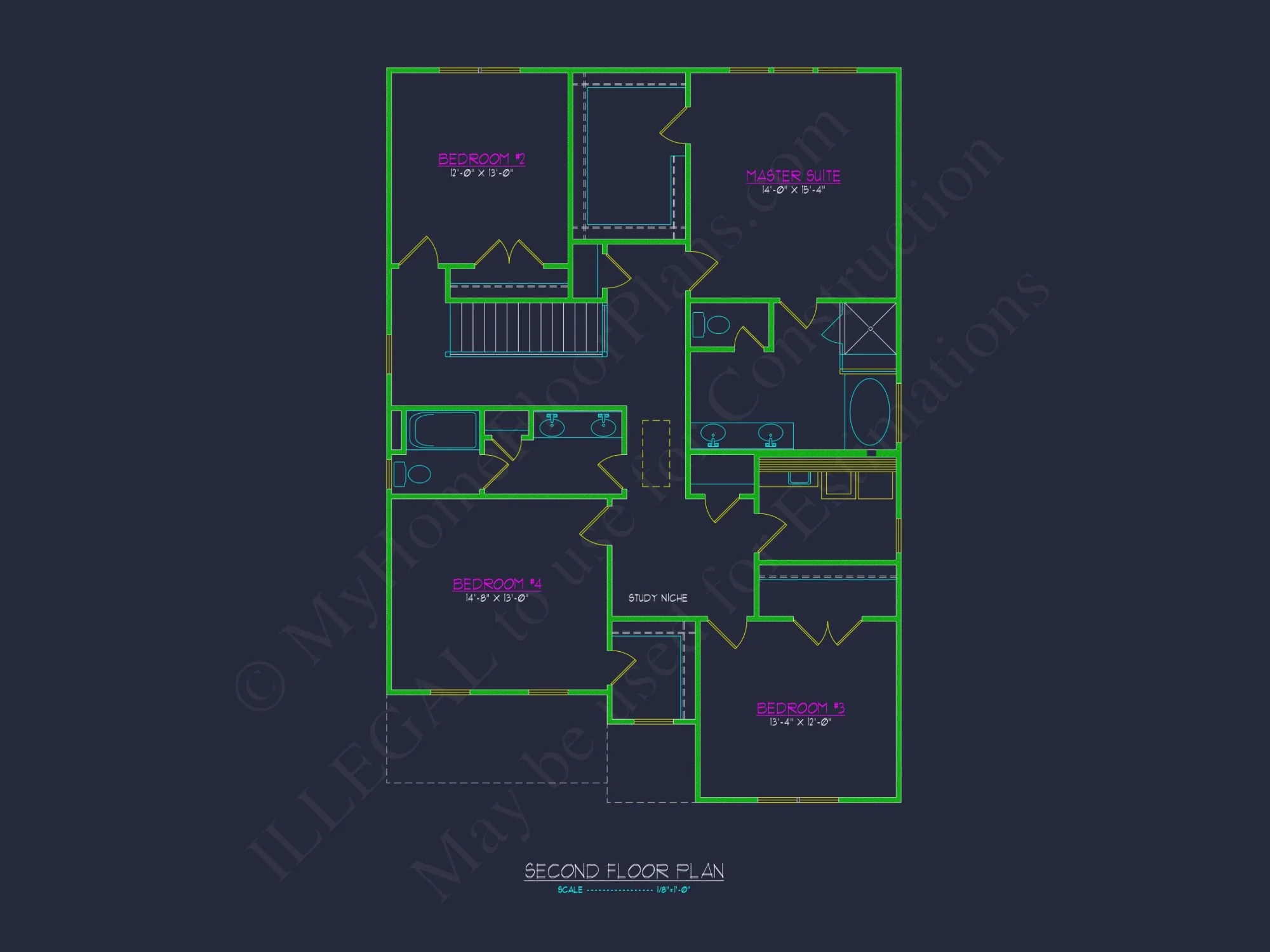 house Plan with 2 Floors, 4 Beds, CAD Blueprint & Designs