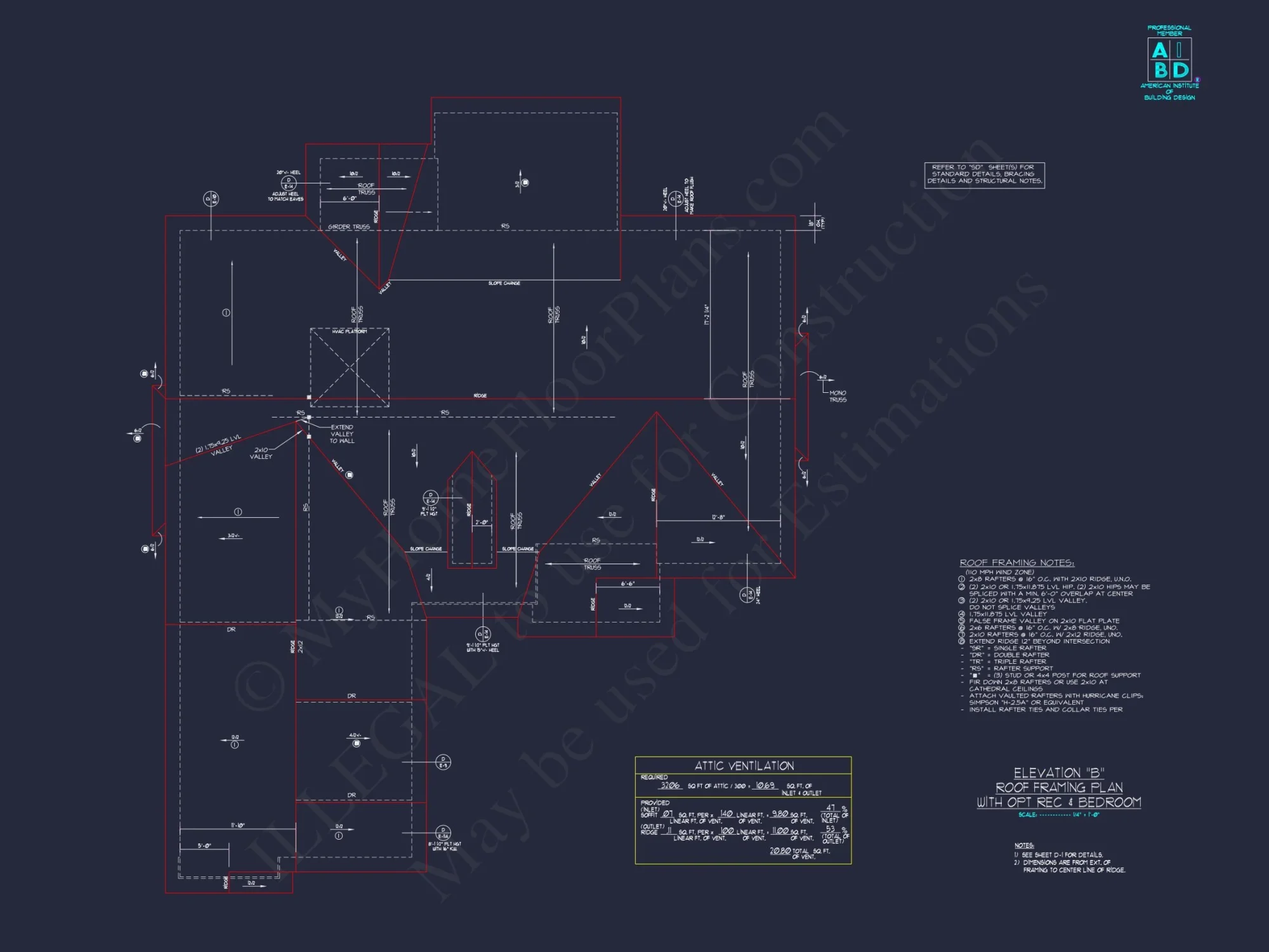 Craftsman Floor Plan with Bonus Room, CAD Blueprint & Designs