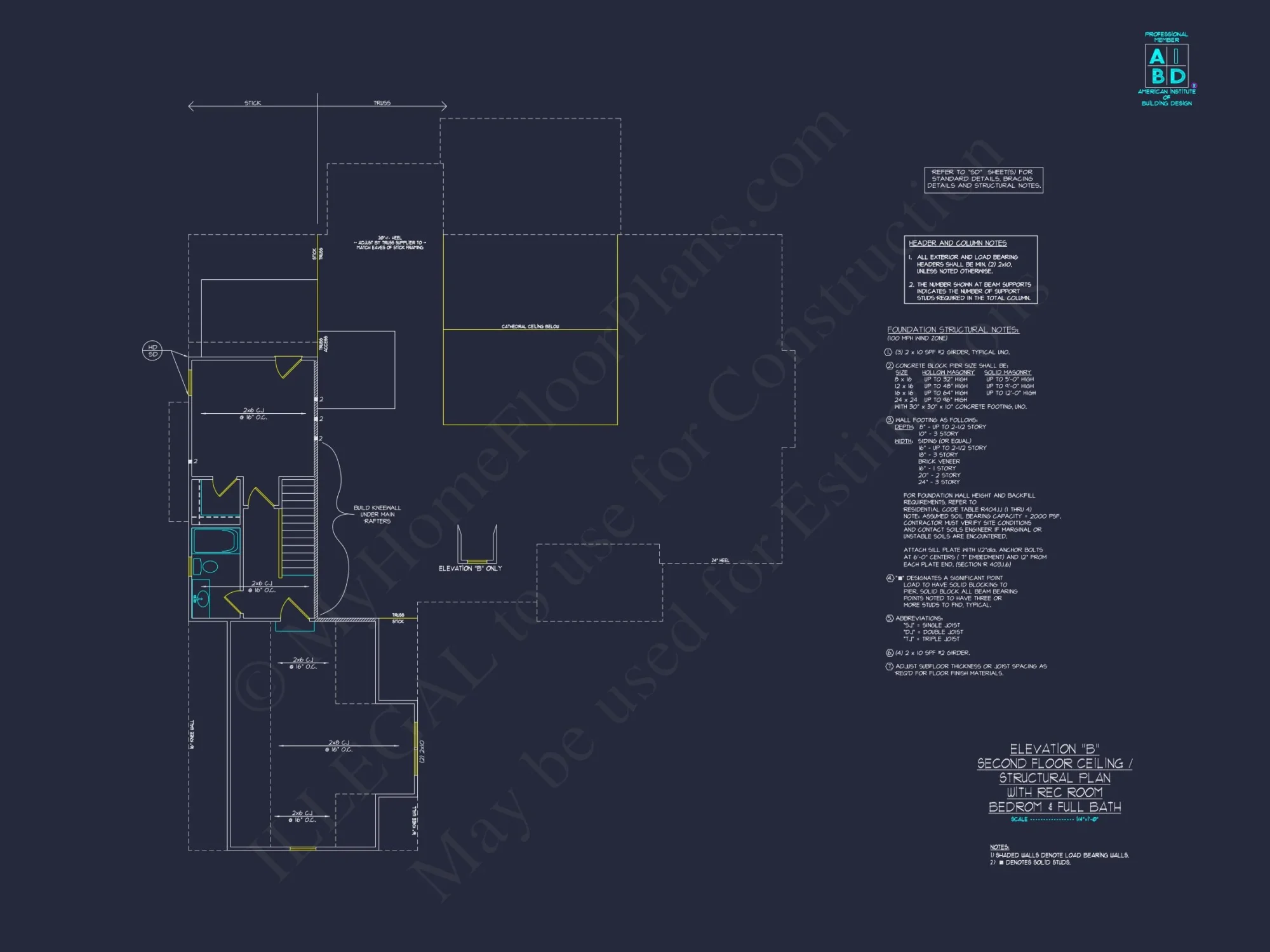 Craftsman Floor Plan with Bonus Room, CAD Blueprint & Designs