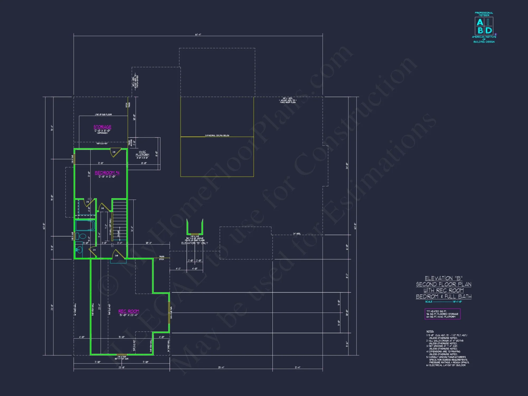 Craftsman Floor Plan with Bonus Room, CAD Blueprint & Designs