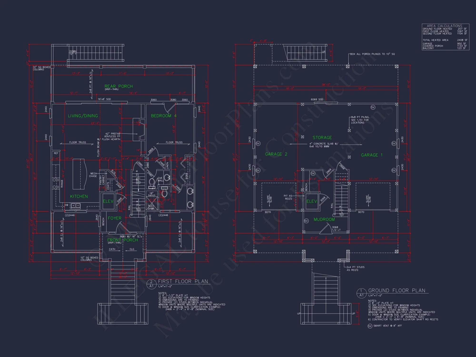 Coastal house Floor Plan: 4-Story Design with CAD Blueprint