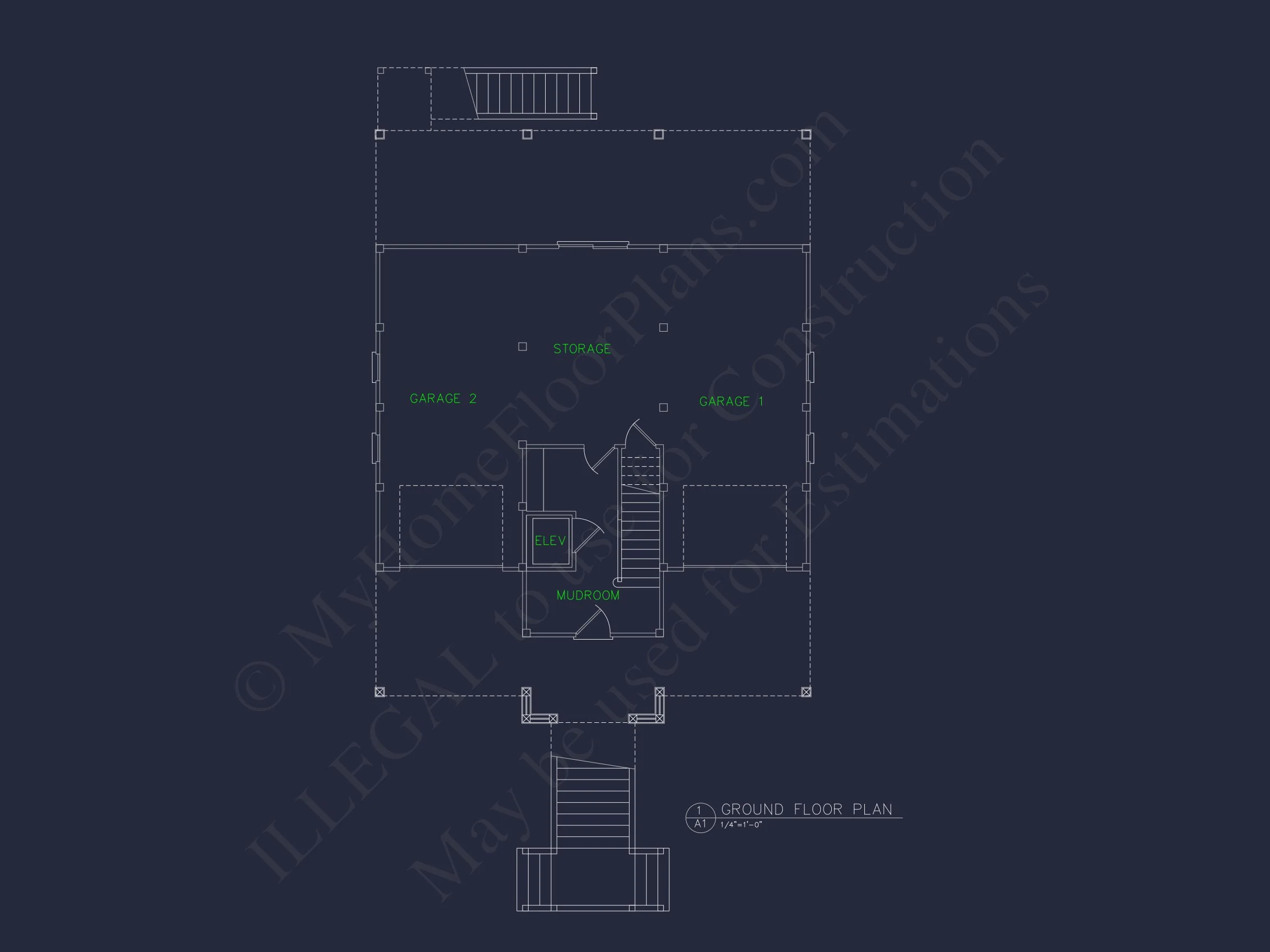 Coastal house Floor Plan: 4-Story Design with CAD Blueprint