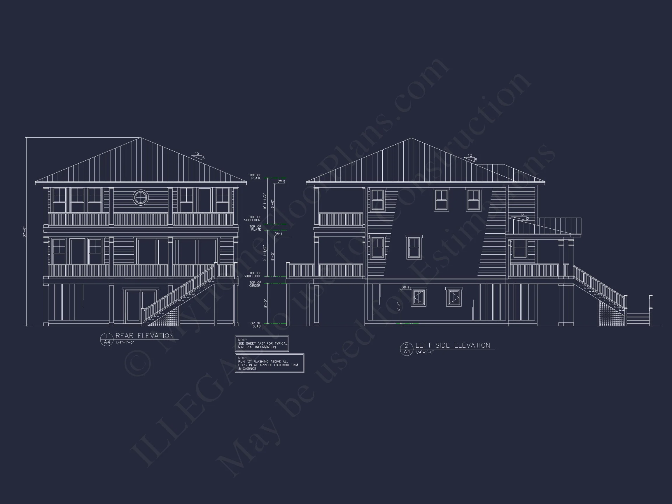 Coastal house Floor Plan: 4-Story Design with CAD Blueprint