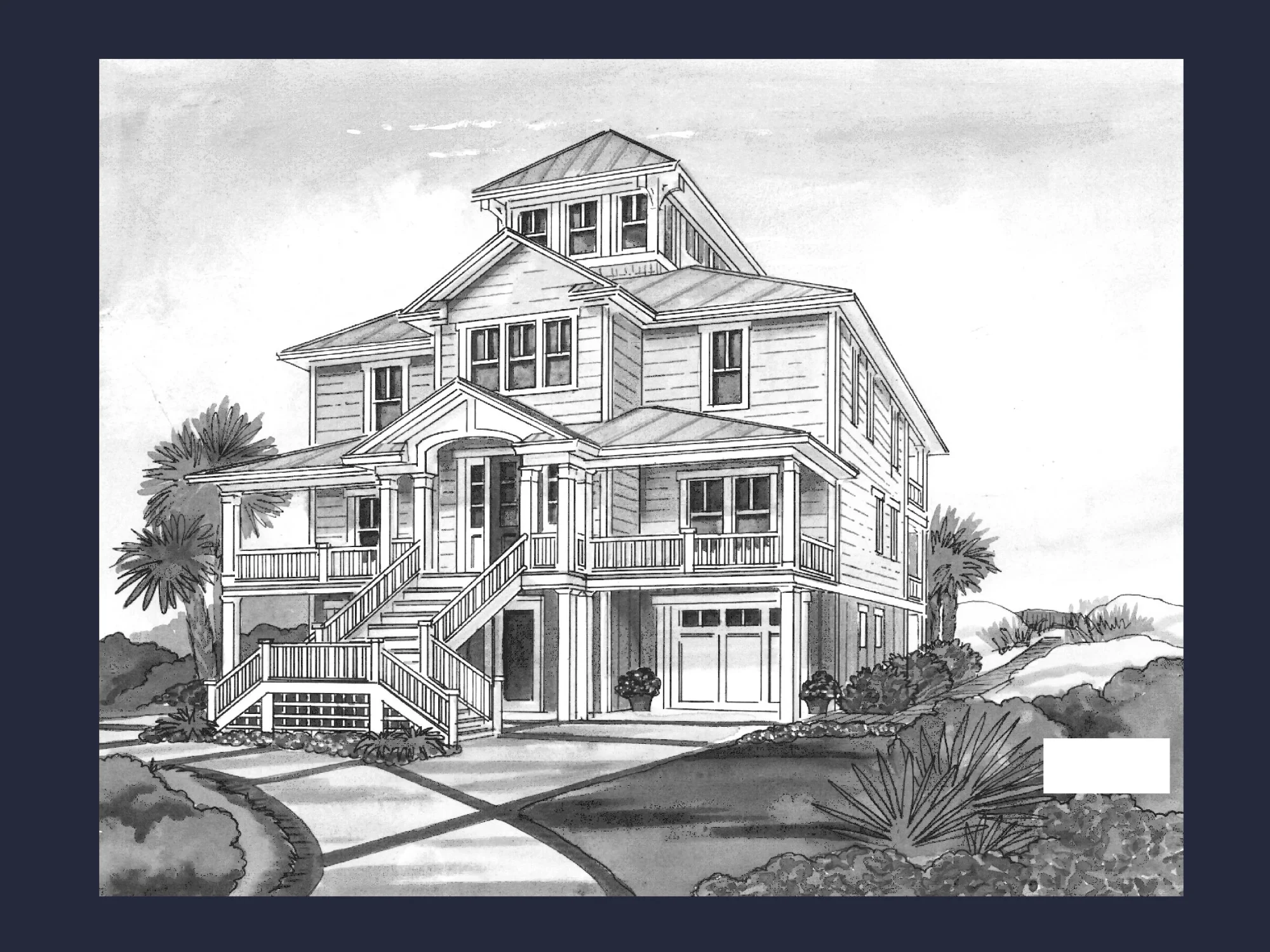 Coastal house Floor Plan: 4-Story Design with CAD Blueprint