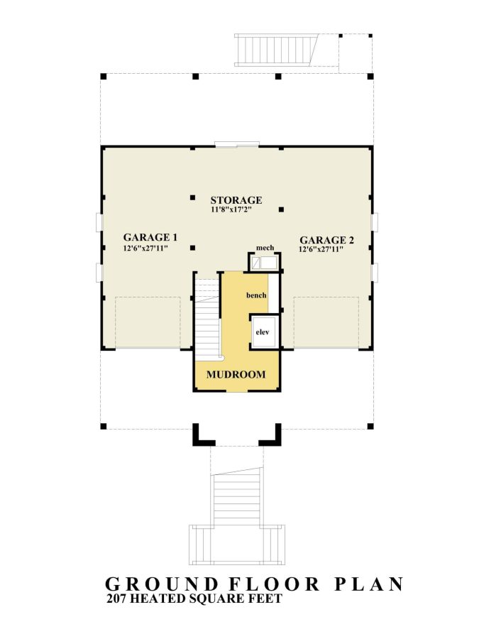 Coastal house Floor Plan: 4-Story Design with CAD Blueprint