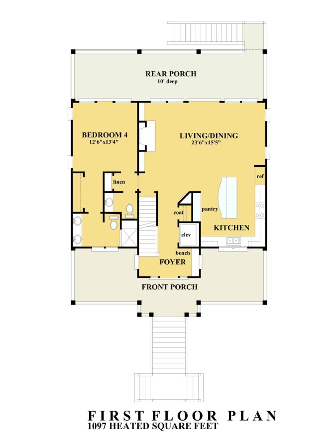 Coastal house Floor Plan: 4-Story Design with CAD Blueprint