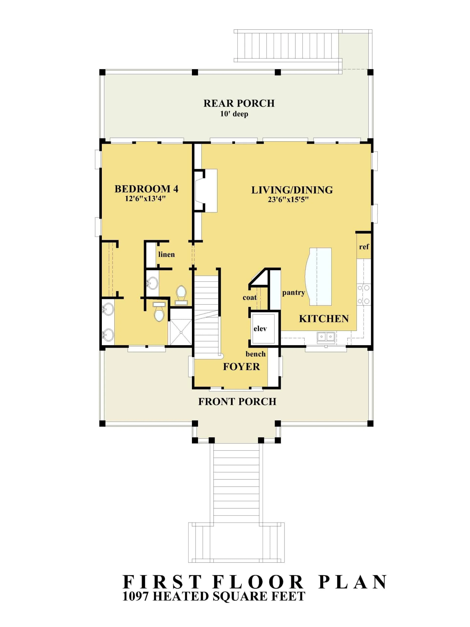 Coastal house Floor Plan: 4-Story Design with CAD Blueprint