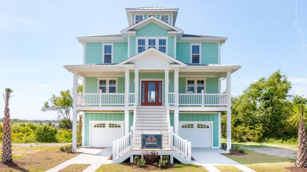 Coastal house Floor Plan: 4-Story Design with CAD Blueprint