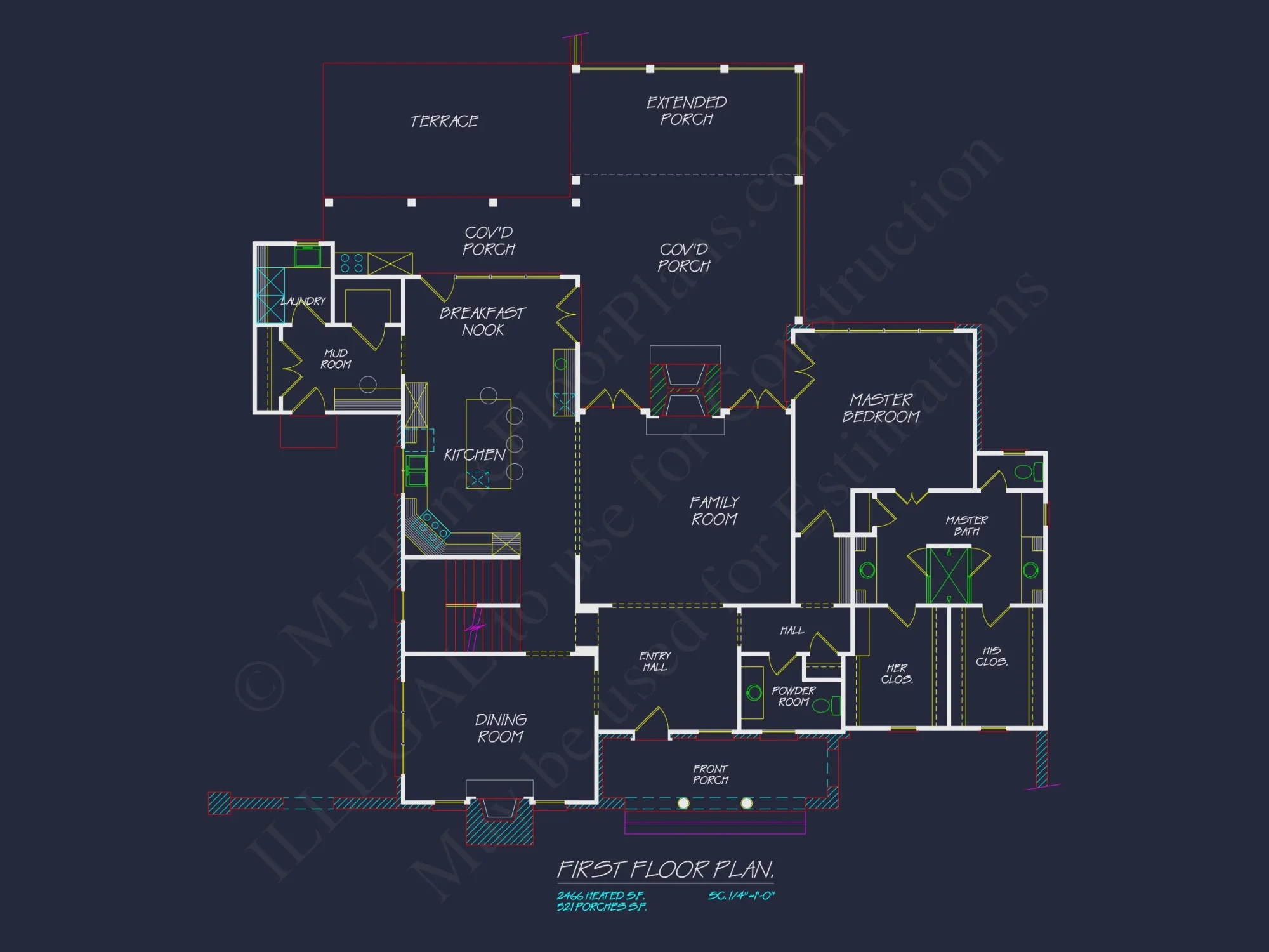 Colonial house Plan with 2 Floors, CAD Blueprints & Designs