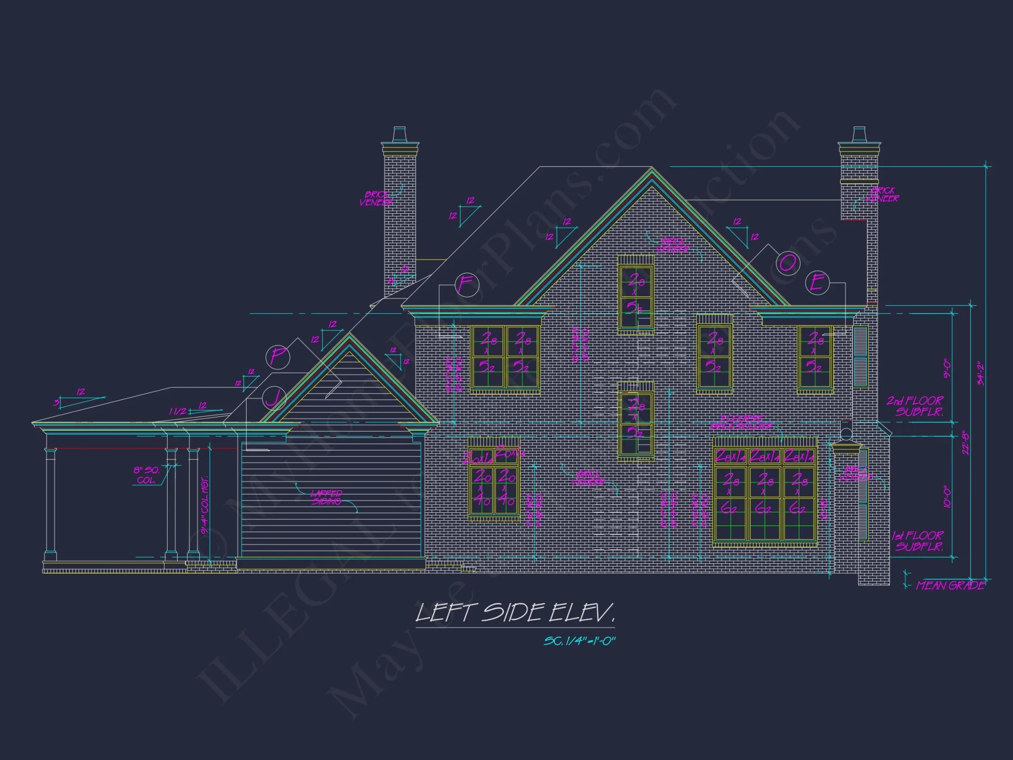 Colonial house Plan with 2 Floors, CAD Blueprints & Designs
