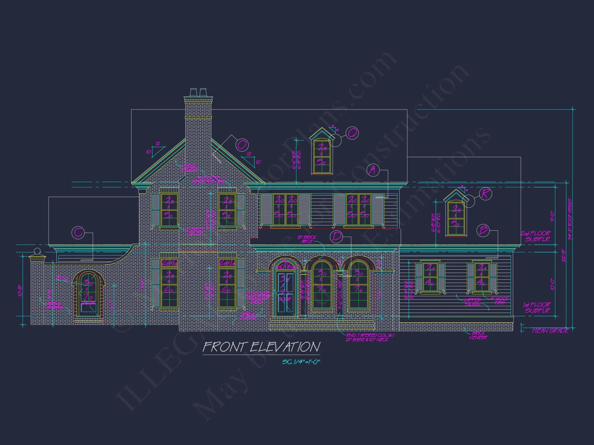 Colonial house Plan with 2 Floors, CAD Blueprints & Designs