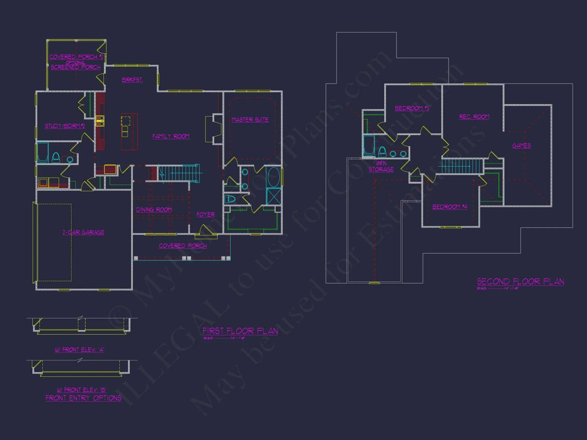 Elegant house Plan with Detailed Floor Plan, CAD Blueprint, and Architectural Designs