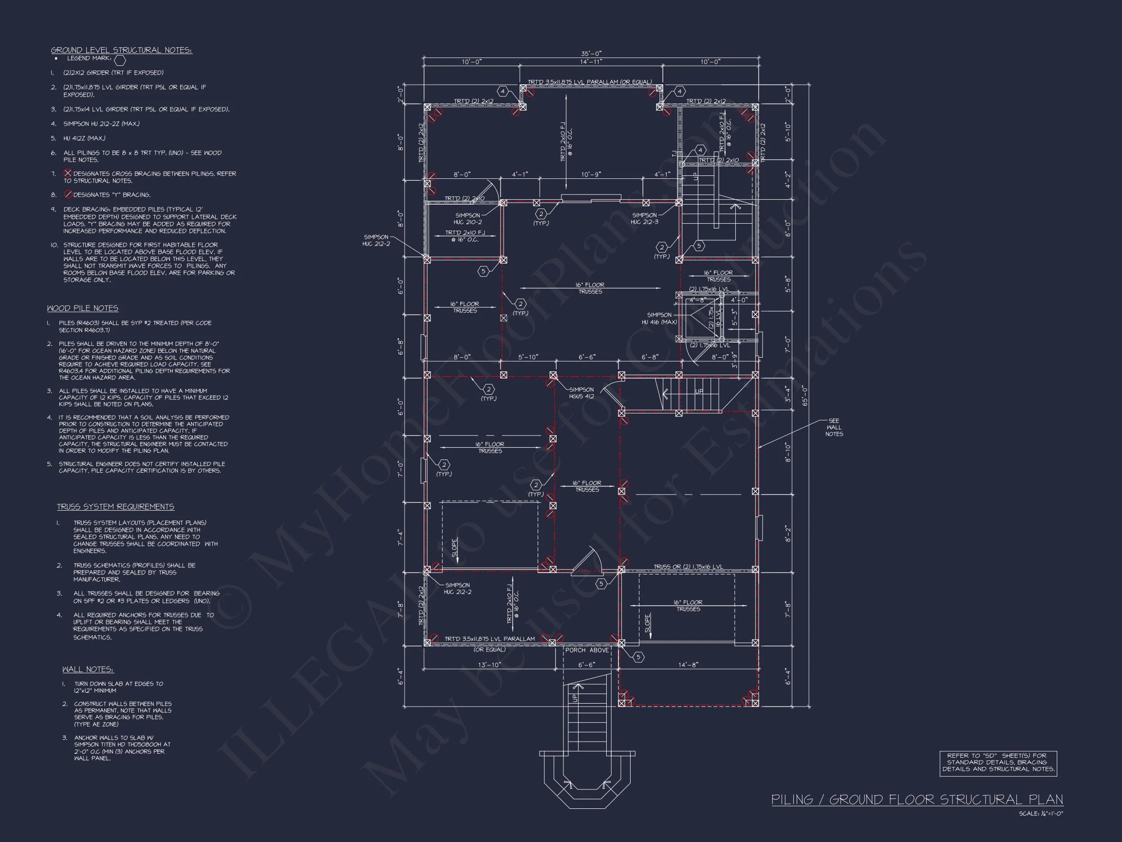 Modern Coastal house Floor Plan with Architectural Designs
