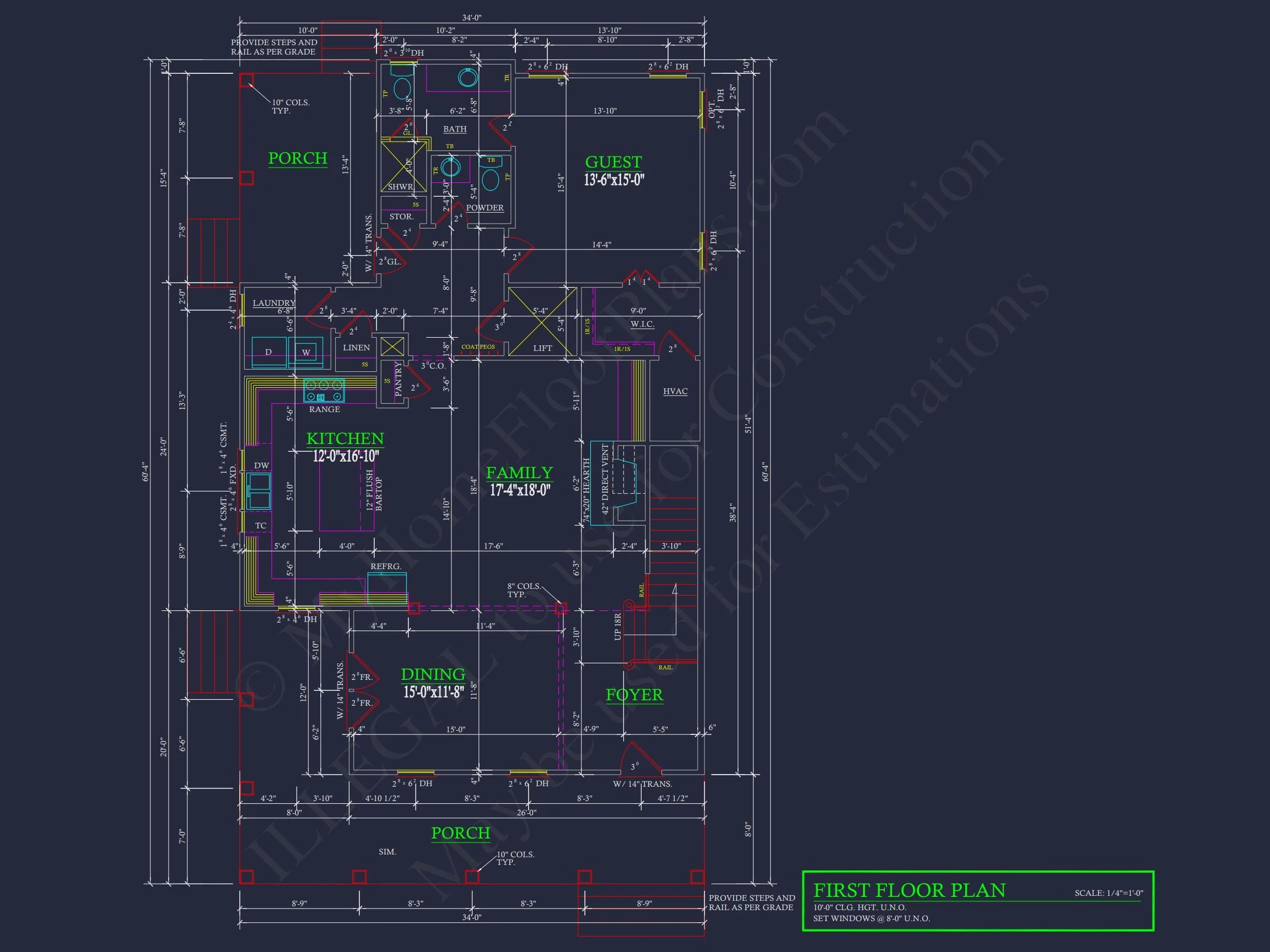 Southern Colonial Farmhouse house Plan with Detailed CAD Designs
