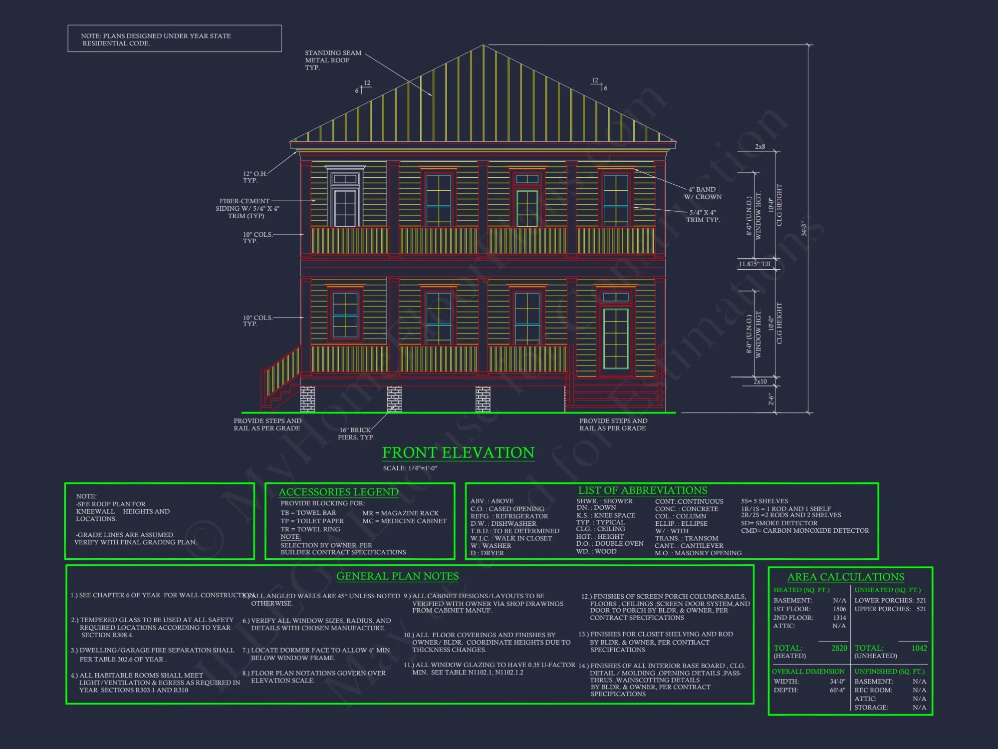 Southern Colonial Farmhouse house Plan with Detailed CAD Designs