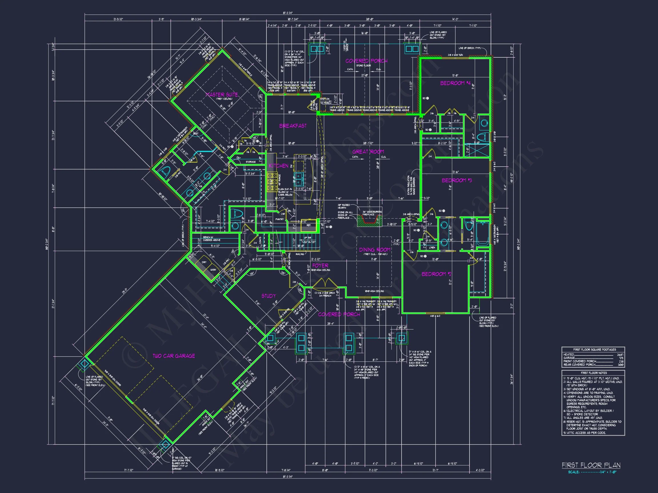 Beautiful Craftsman house Plan with Detailed Floor Designs